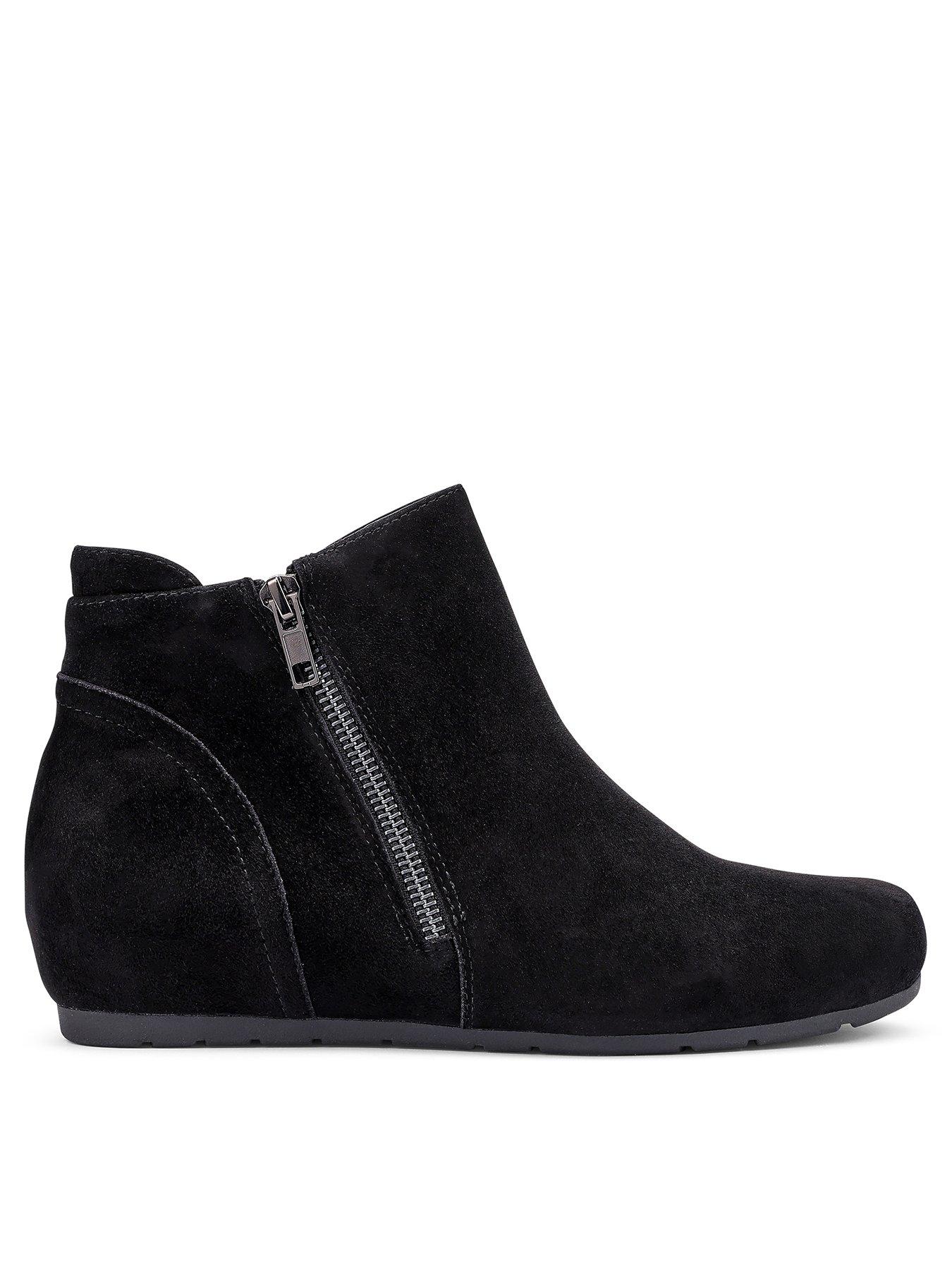 Hotter Avebury Wide Fit Suede Wedge Boot - Black