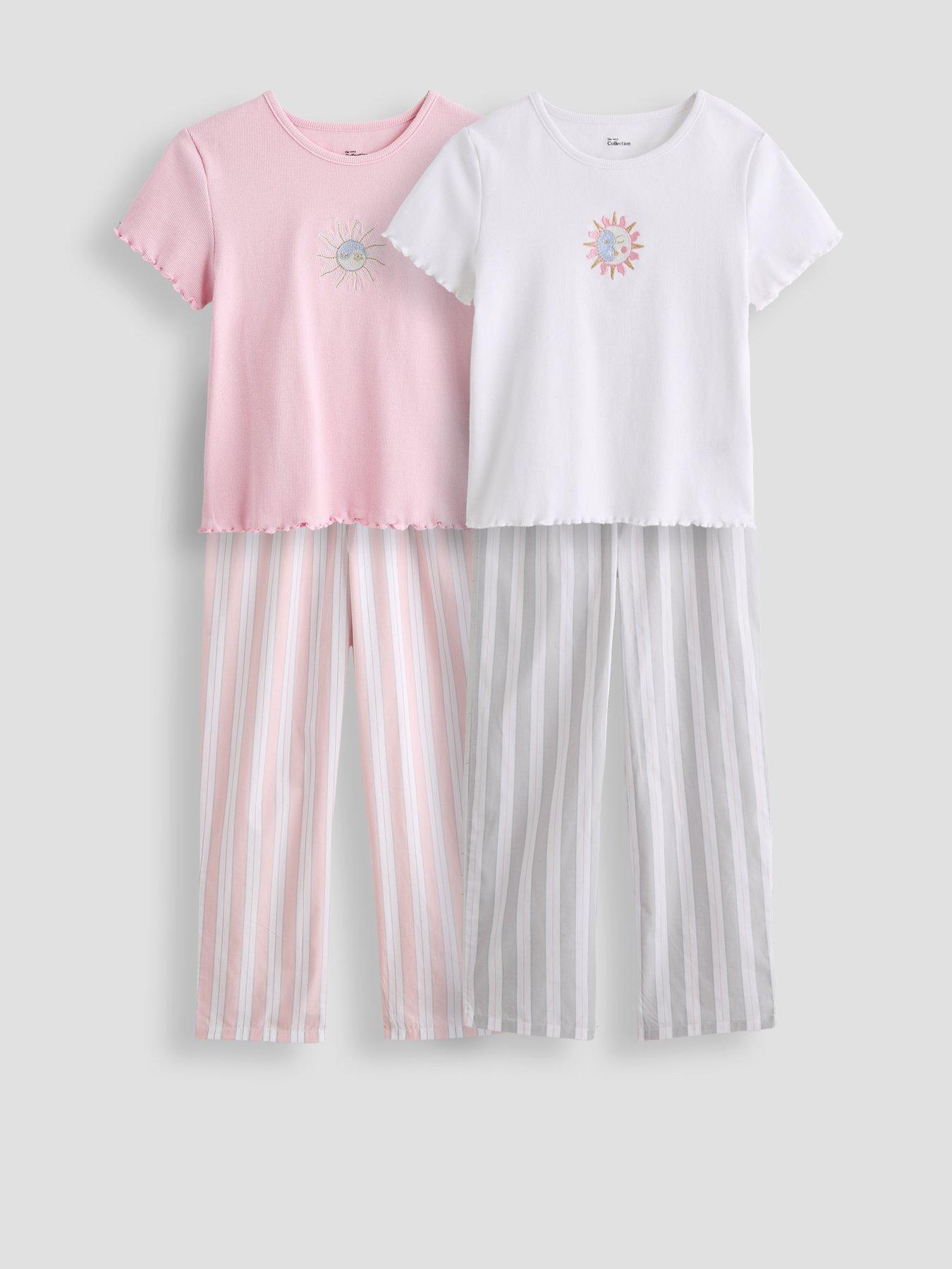 Image 1 of 5 of The Very Collection Girls Stripe Ying And Yang 2 Pack Pyjama Set - Pink