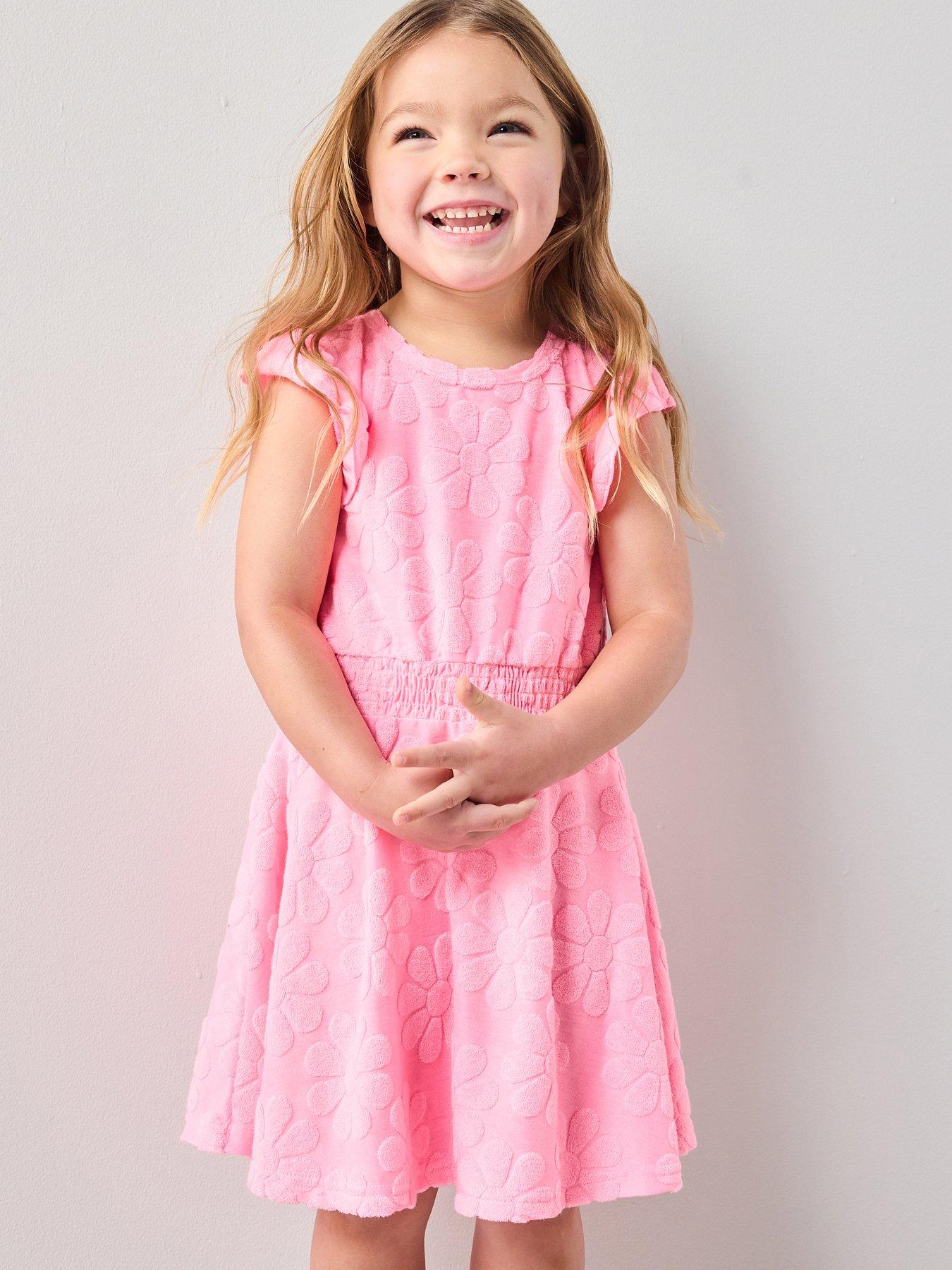 The Very Collection Girls Towelling Floral Frill Dress - Purple