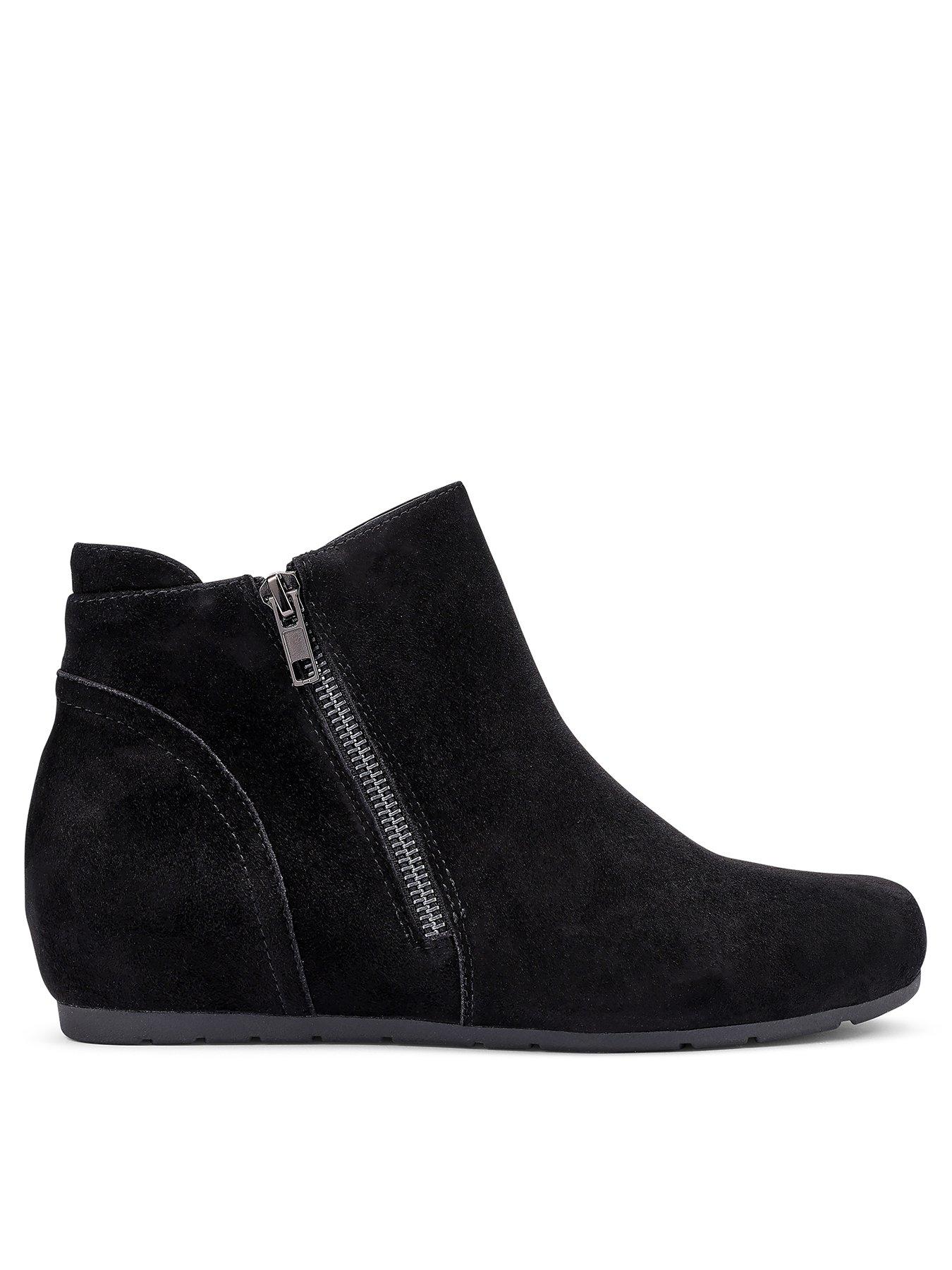 Hotter Avebury Suede Wedge Boot - Black