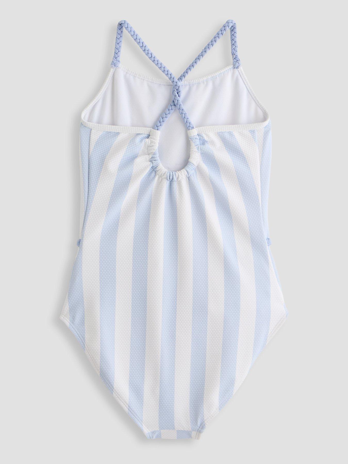 Image 2 of 4 of The Very Collection Girls Stripe Frill Swim Costume - Blue