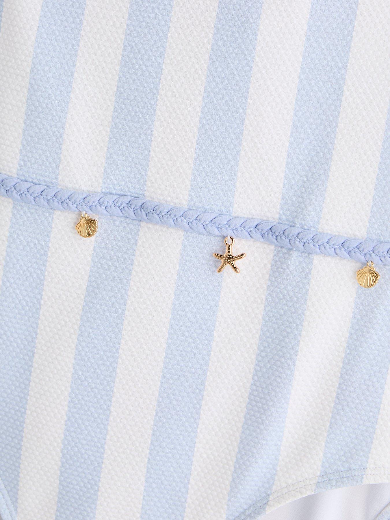 Image 3 of 4 of The Very Collection Girls Stripe Frill Swim Costume - Blue