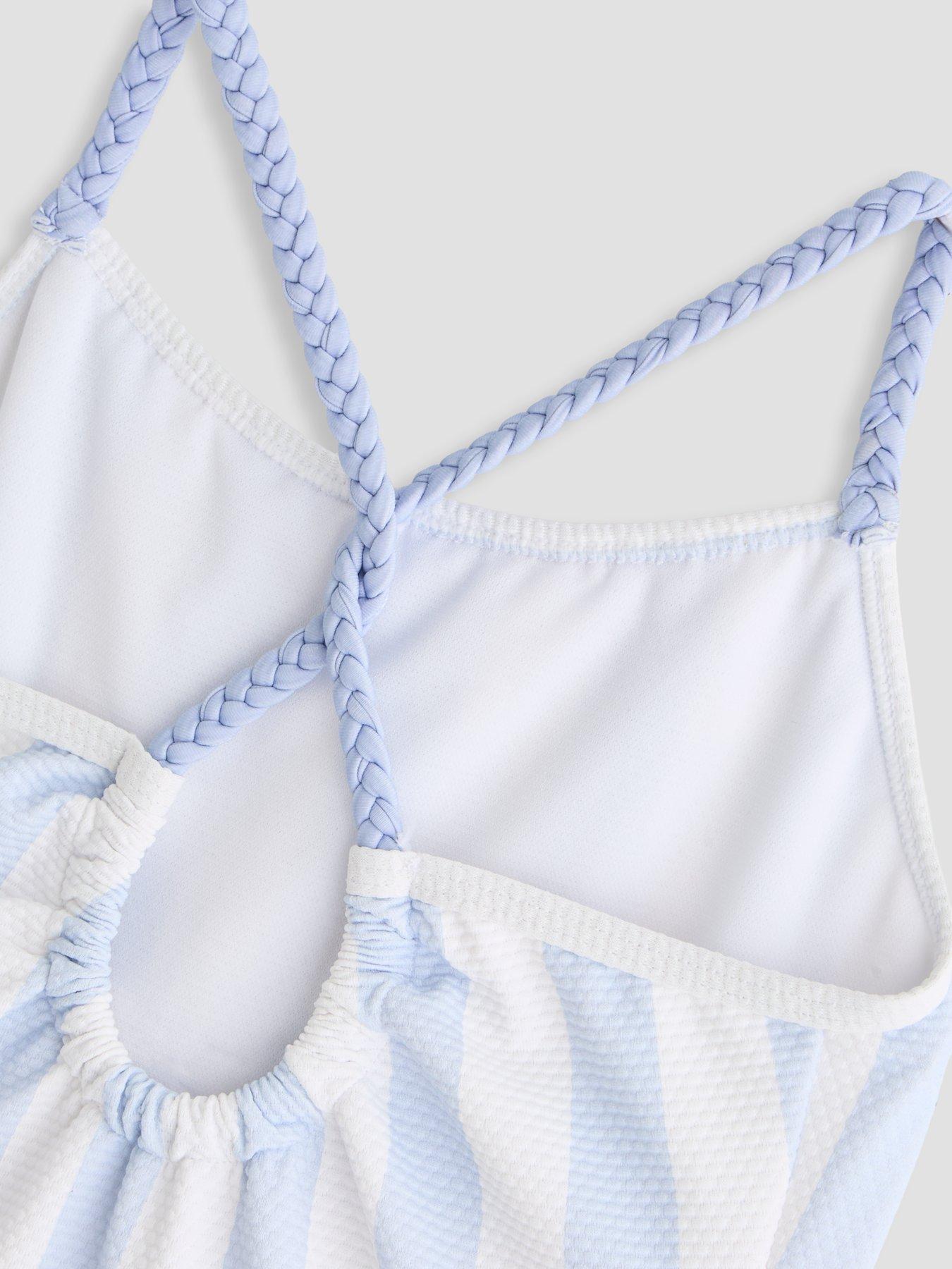 Image 4 of 4 of The Very Collection Girls Stripe Frill Swim Costume - Blue
