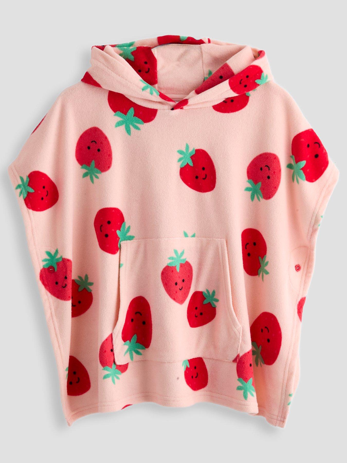 The Very Collection Toddler Strawberry Print Towelling Hooded Poncho - Pink