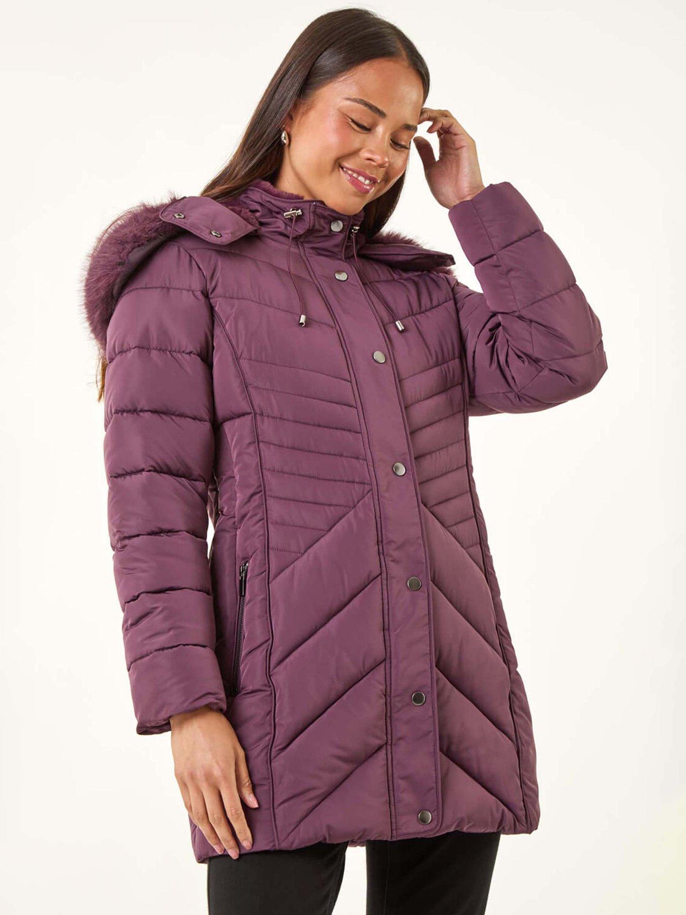 Roman Petite Longline Padded Puffer Coat - Plum