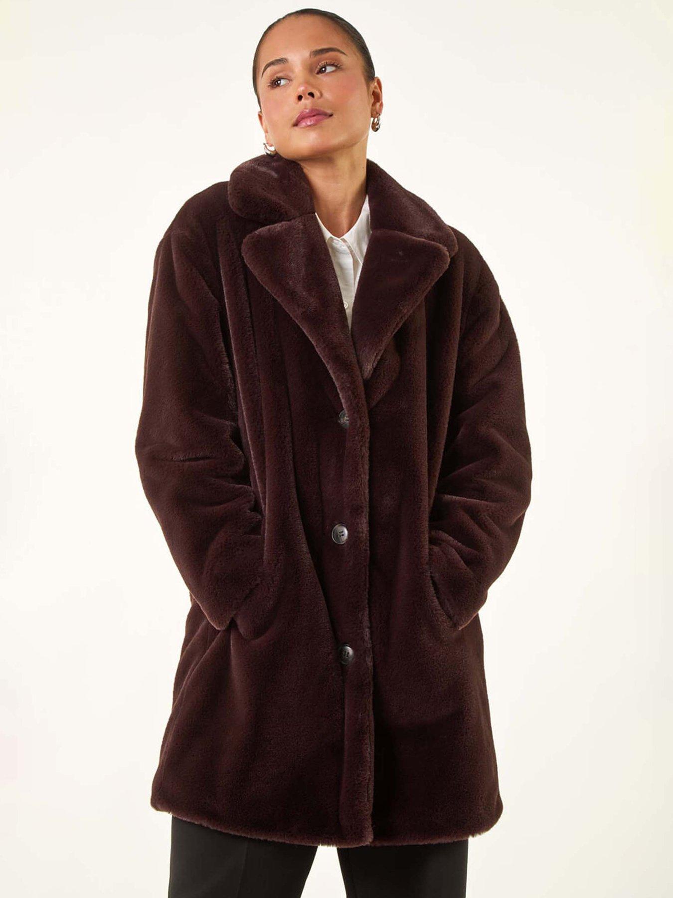Roman Petite Longline Fur Coat - Chocolate