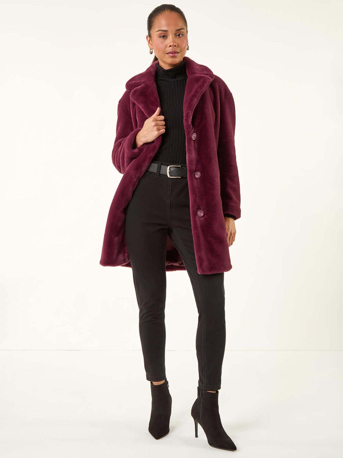 Image 1 of 5 of Roman Petite Longline Fur Coat - Wine