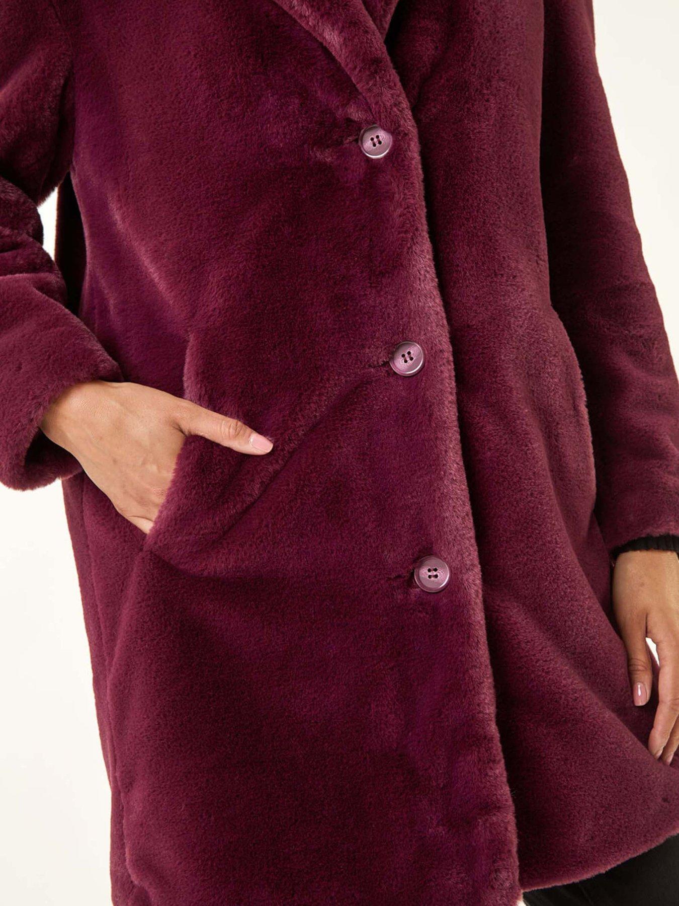 Image 5 of 5 of Roman Petite Longline Fur Coat - Wine