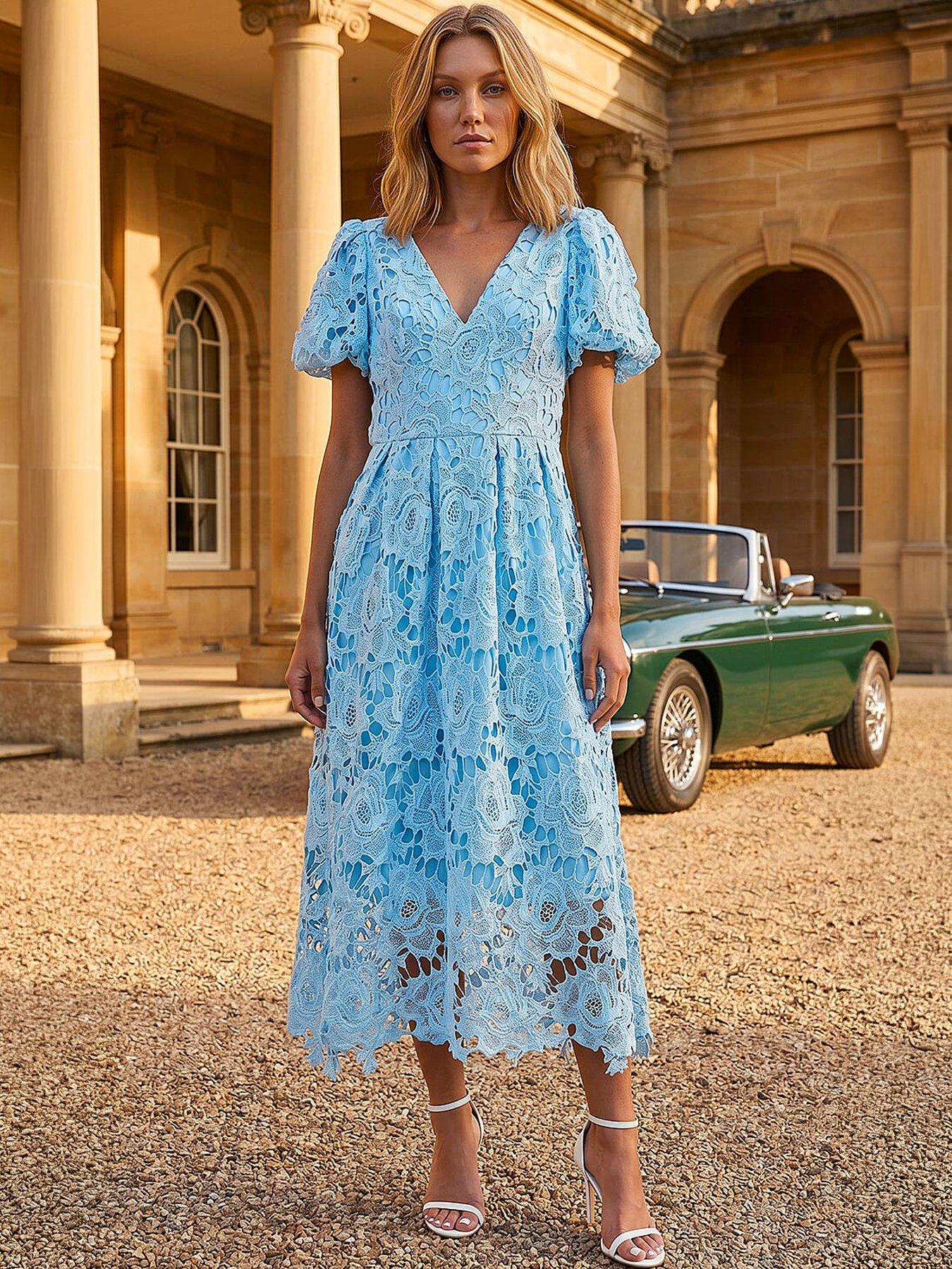 crochet midi dress blue Roman Premium Lace - waist:40