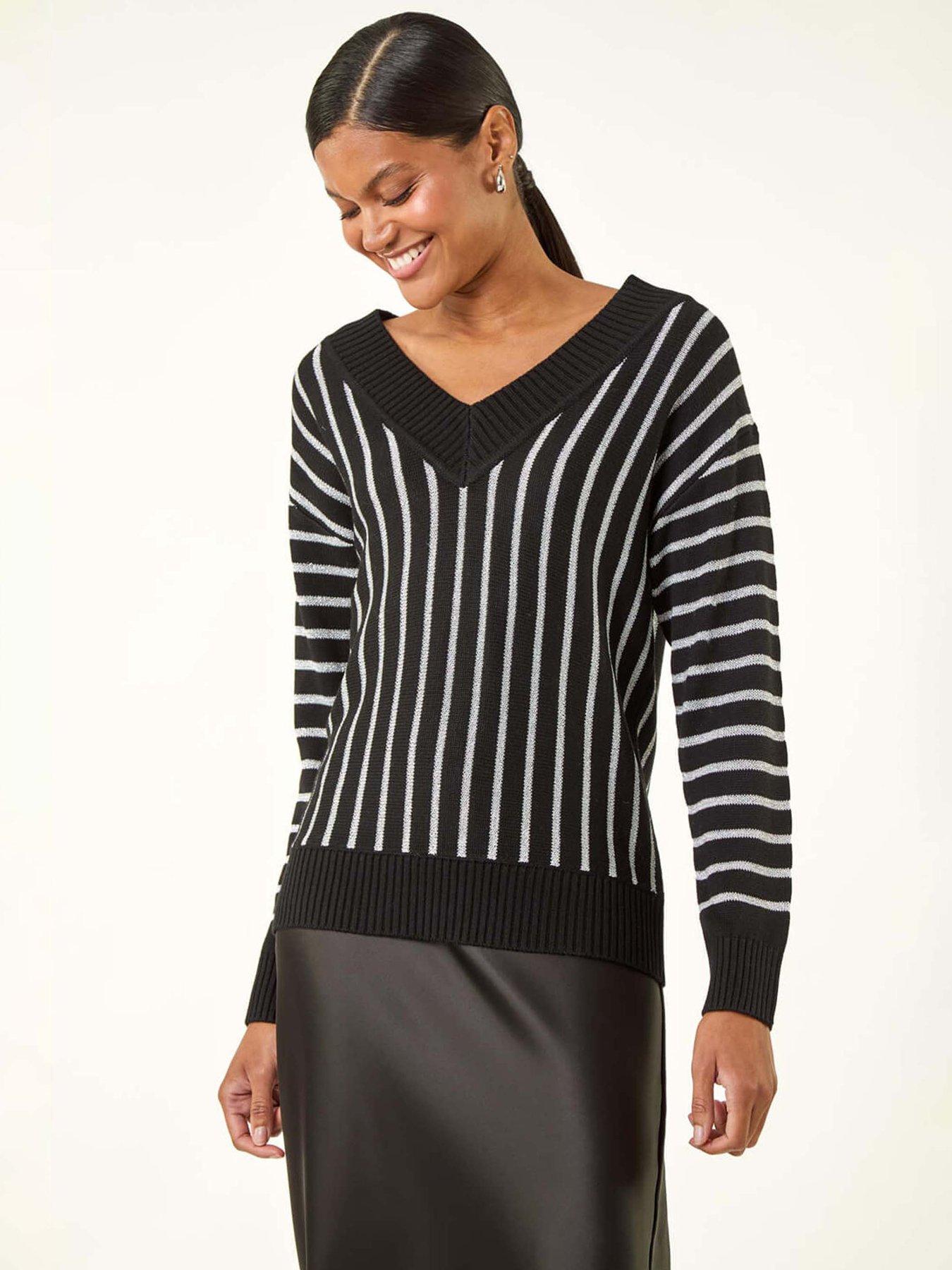 Roman Metallic Stripe Knit Jumper - Black