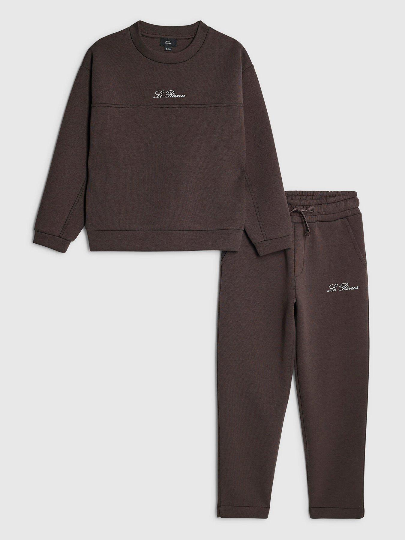River Island Older Boys Scuba Crew Neck Jogger Set - Brown