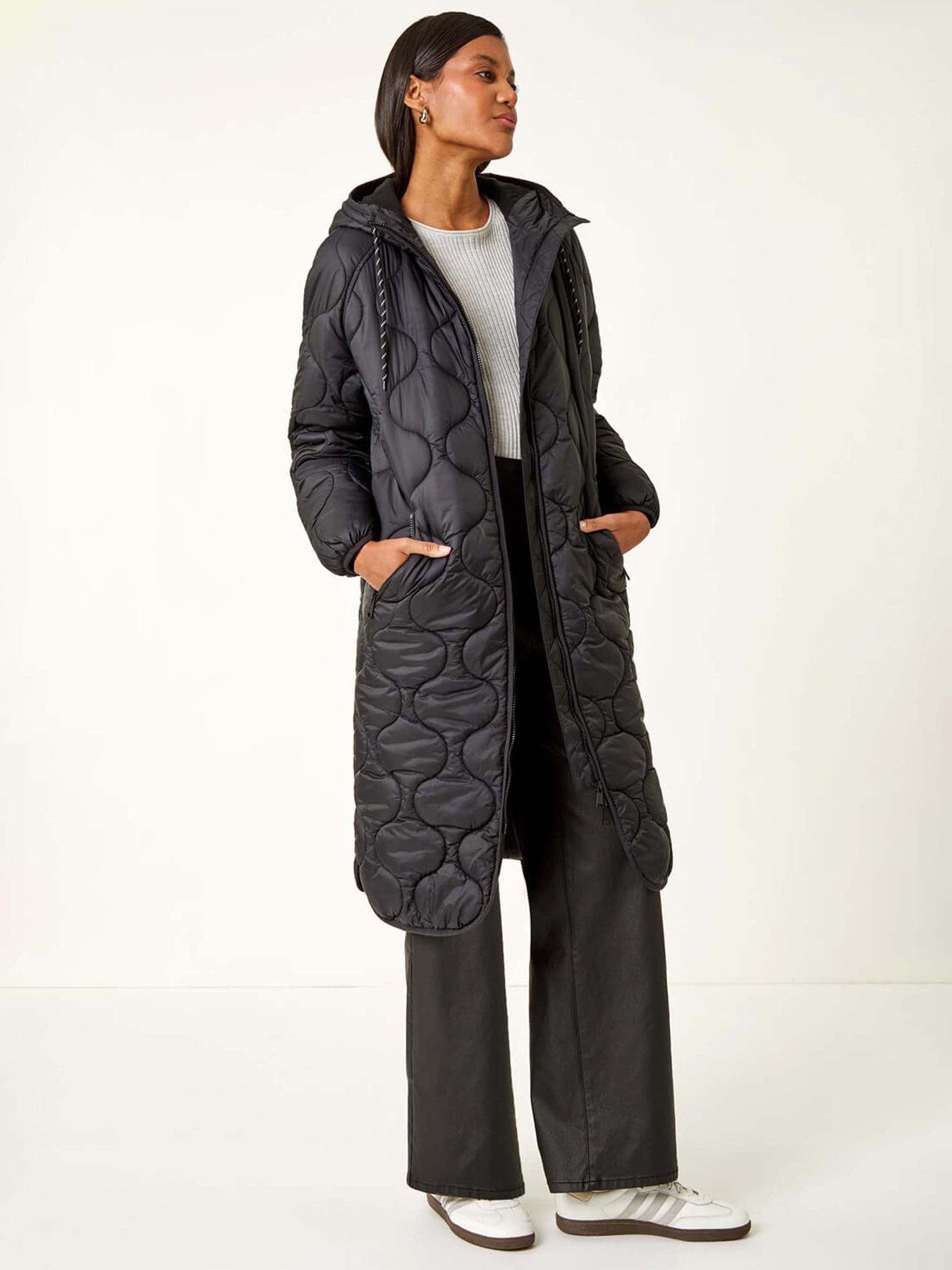 Image 3 of 5 of Roman Fleece Quilted Hooded Coat - Black