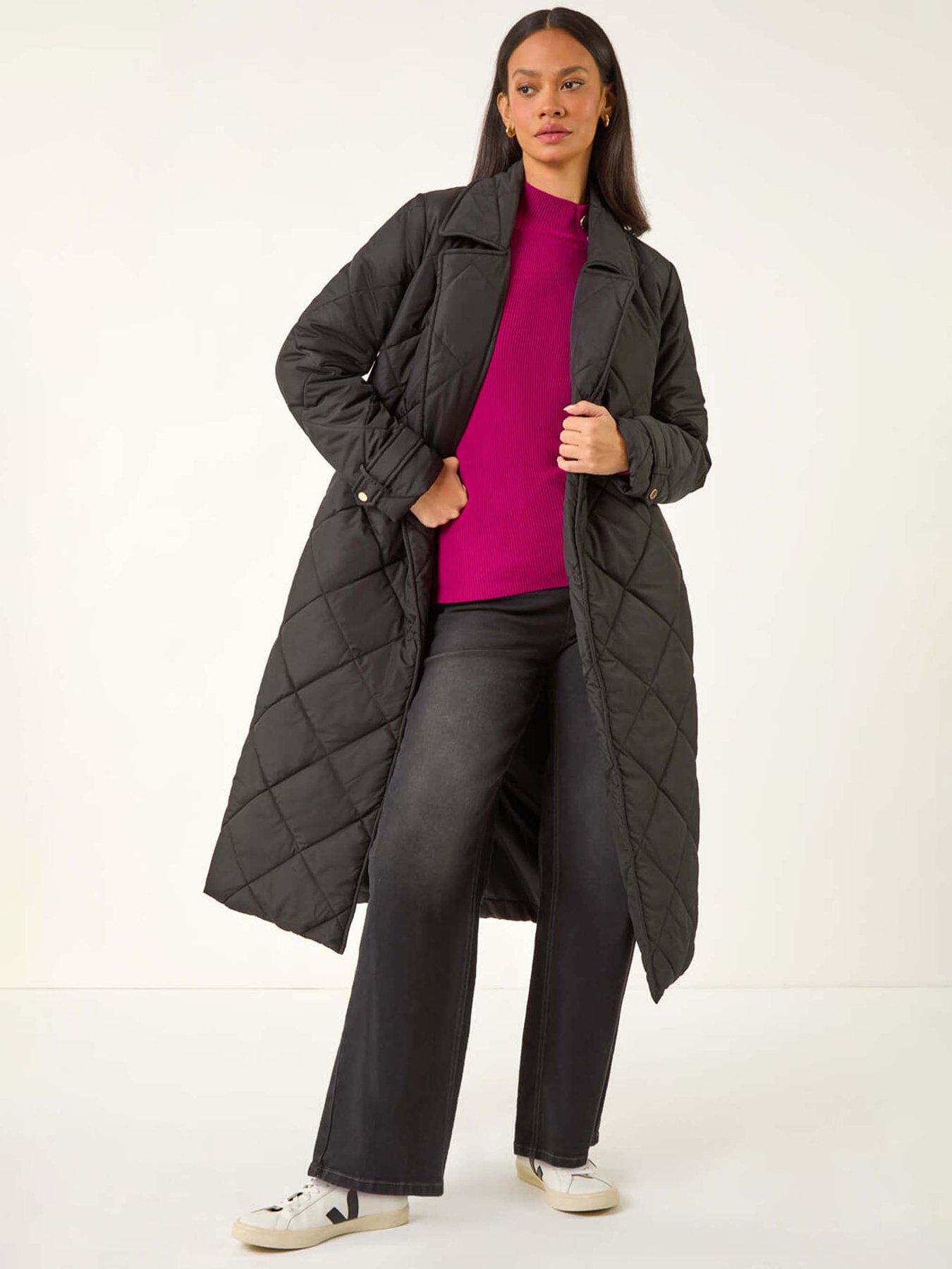 Roman Dusk Chevron Wrap Quilted Puffer Coat - Black