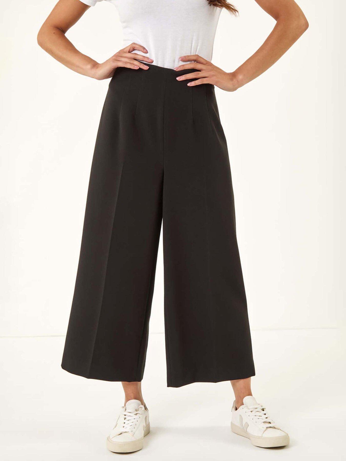 Roman Petite Cropped Wide Leg Stretch Trouser - Black