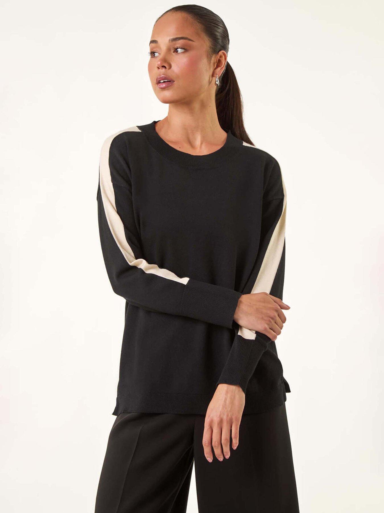 Roman Petite Contrast Knitted Jumper, Black, Size 18, Women