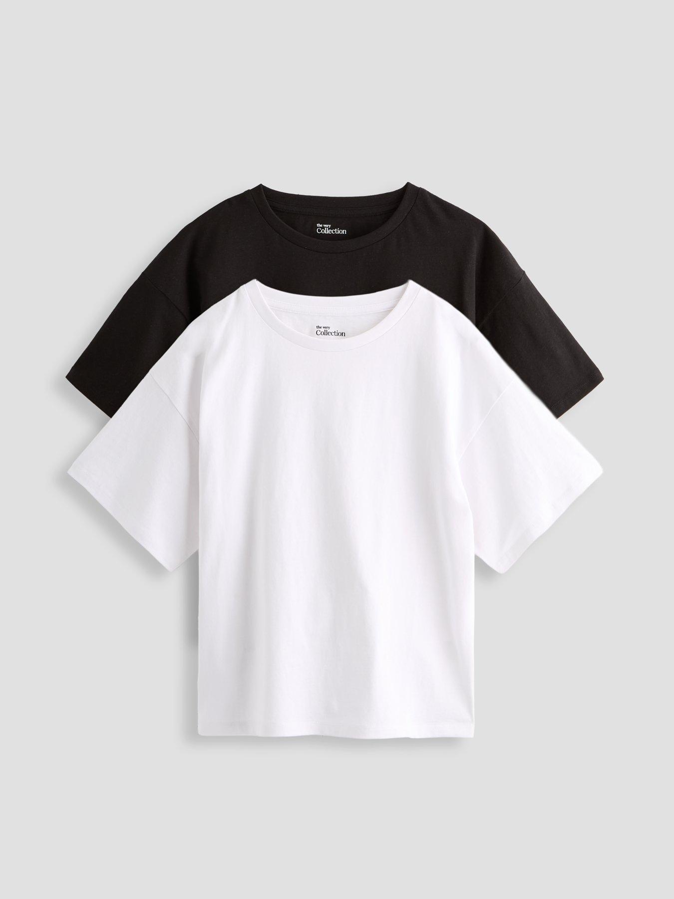 The Very Collection Girls 2 Pack Short Sleeve T-Shirts - Black/White