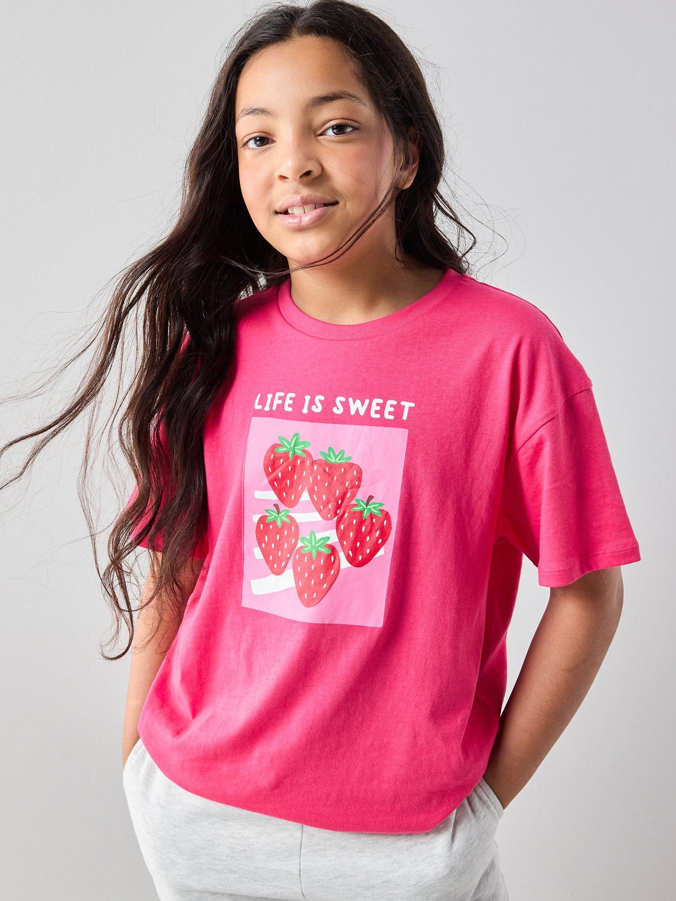 The Very Collection Girls Fruit Print T-shirt - Hot Pink