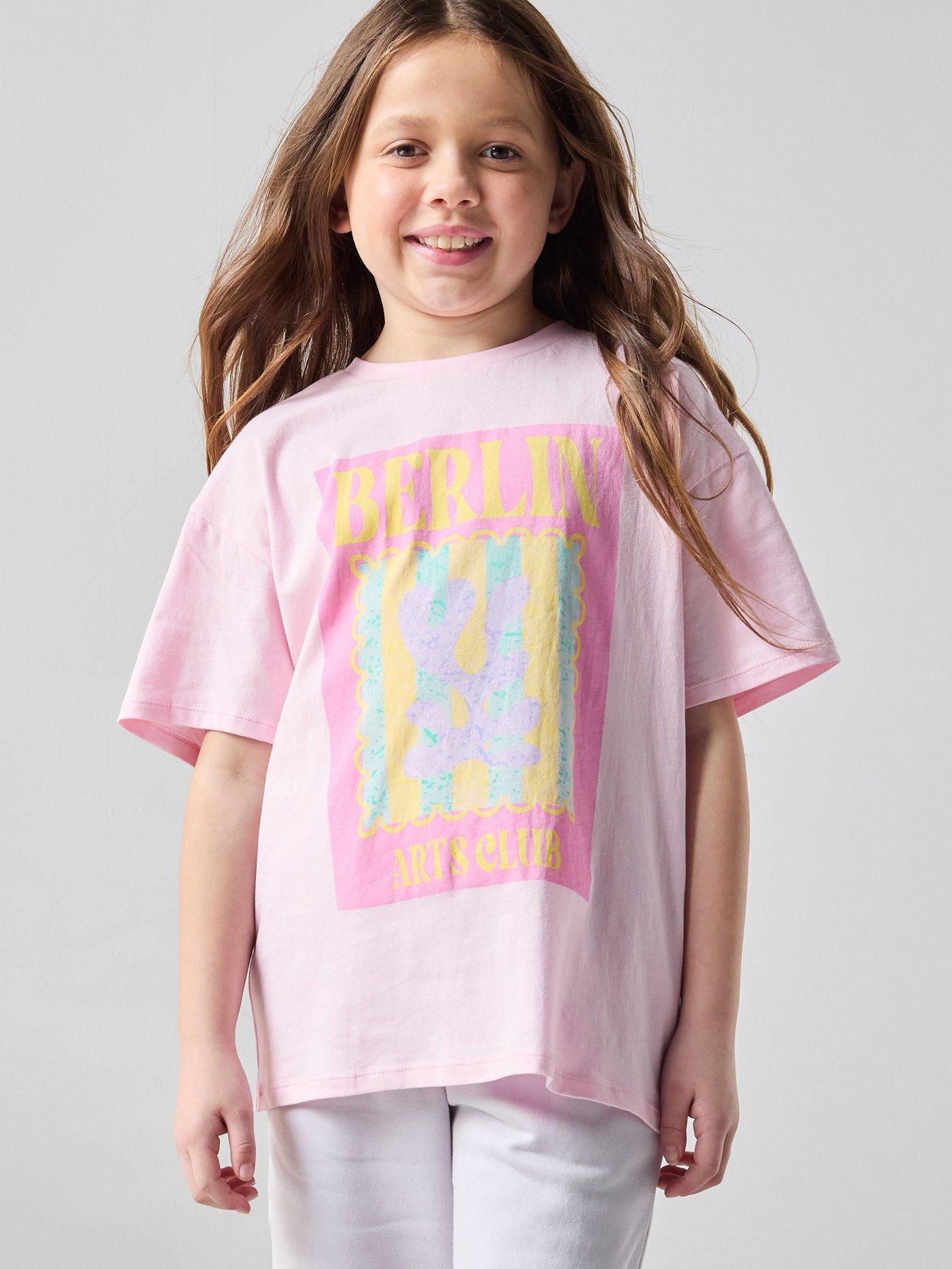 The Very Collection Girls Berlin Slogan Short Sleeve T-Shirt - Pink