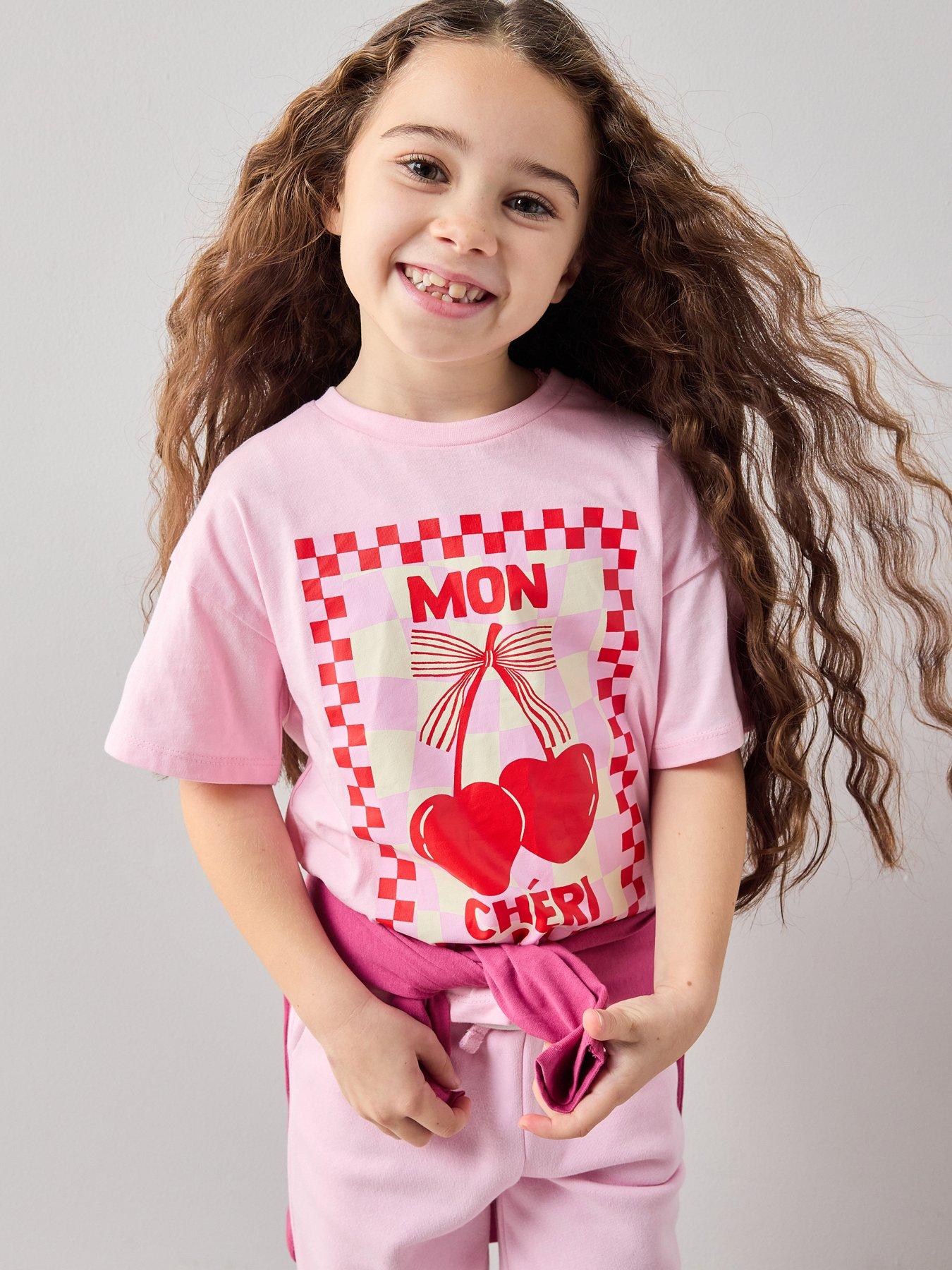 Image 1 of 7 of The Very Collection Girls Cherry Bow Graphic T-Shirt - Pink