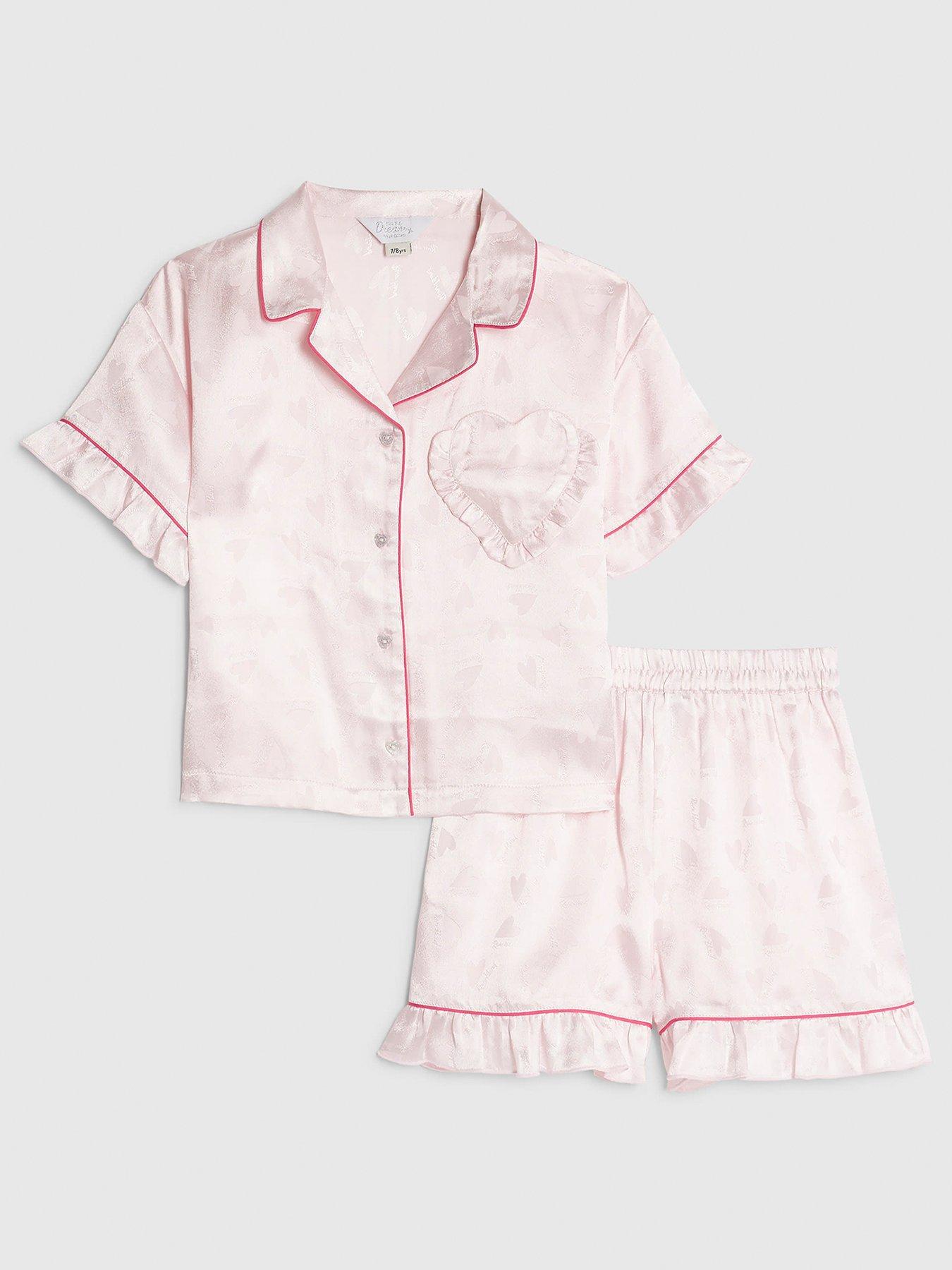 Image 1 of 5 of River Island Older Girls Satin Pyjama Short Set - Pink