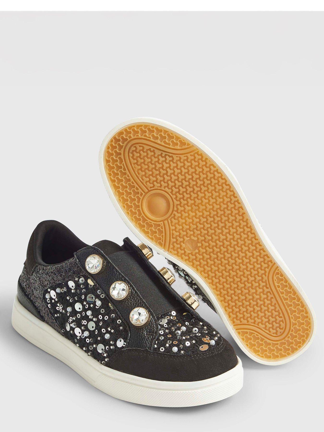 Image 5 of 5 of River Island Older Girls Boucle Gem Eyelet Trainers - Black