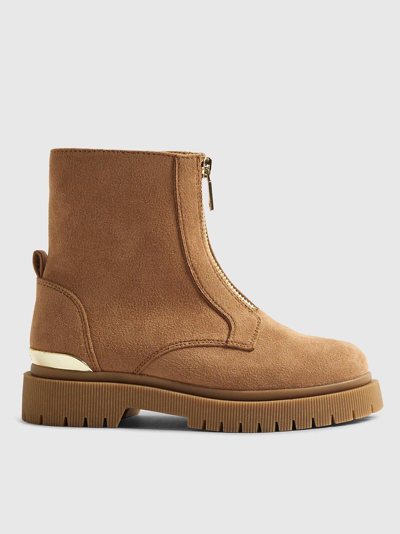 River Island Older Girls Faux Suede Zip Front Boots - Brown