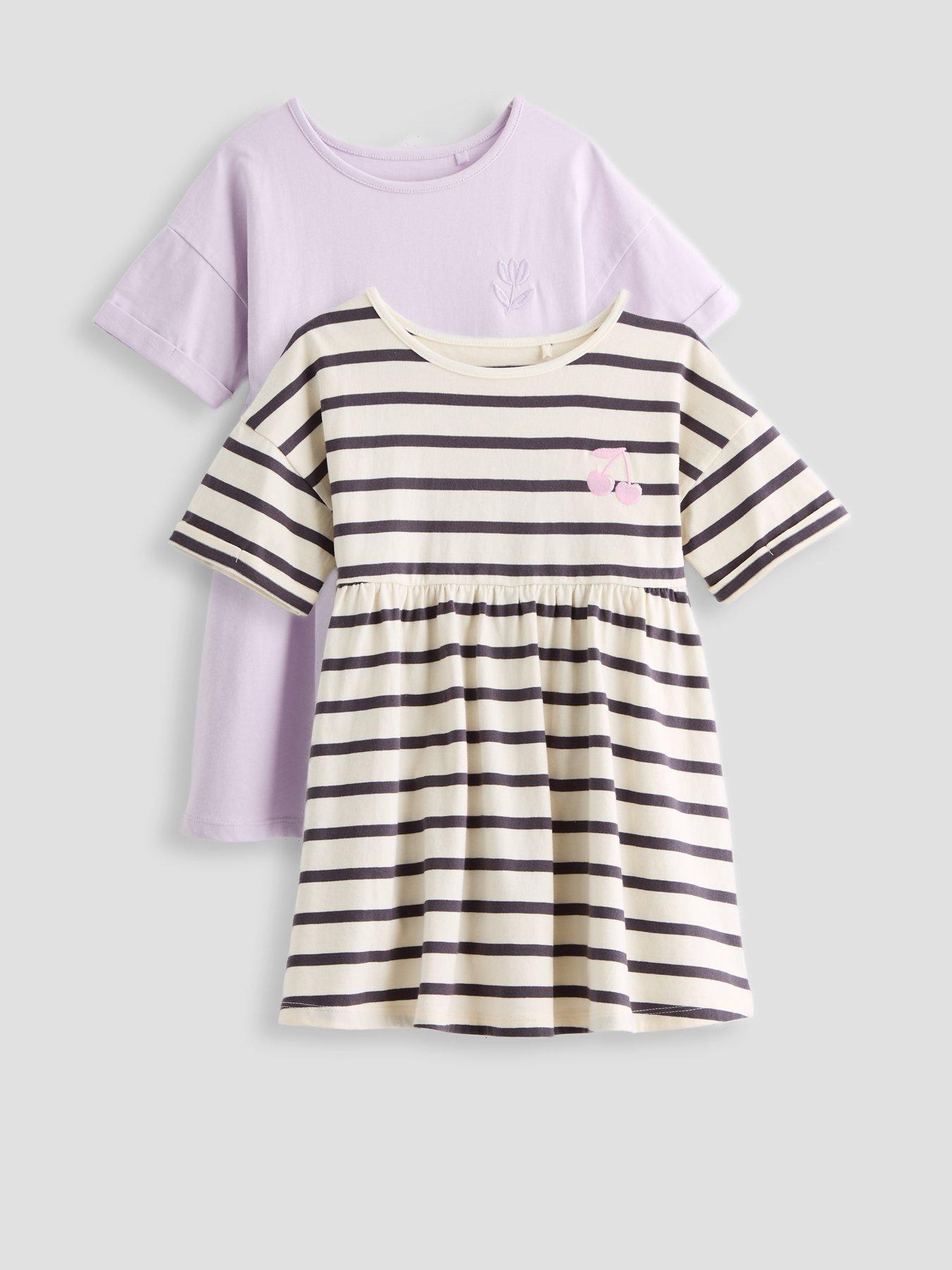 The Very Collection Girls 2 Pack Jersey Dresses - Stripe/Lilac