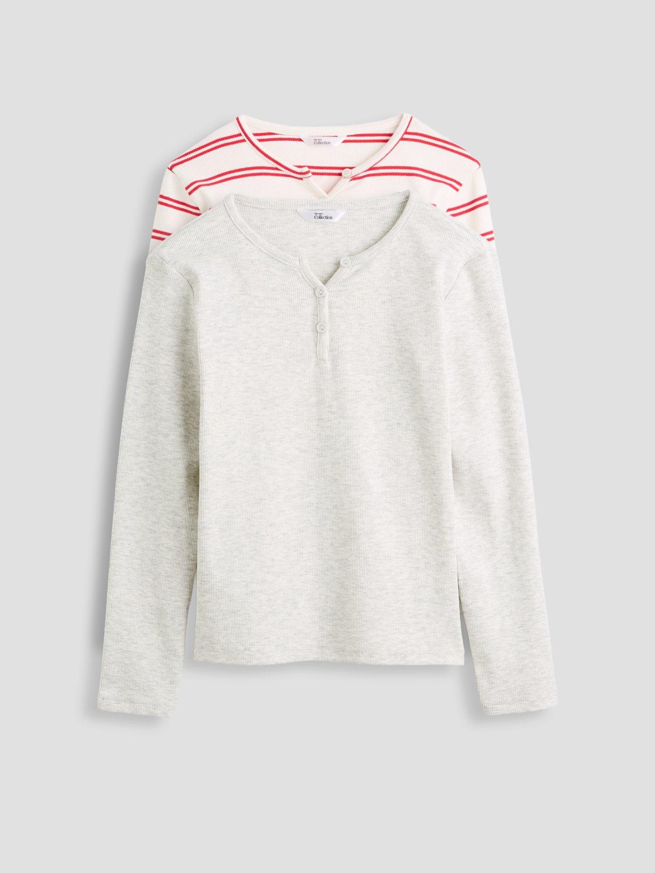 The Very Collection: Girls Rib 2 Pack Long Sleeve Half Button Up Tops - Multi