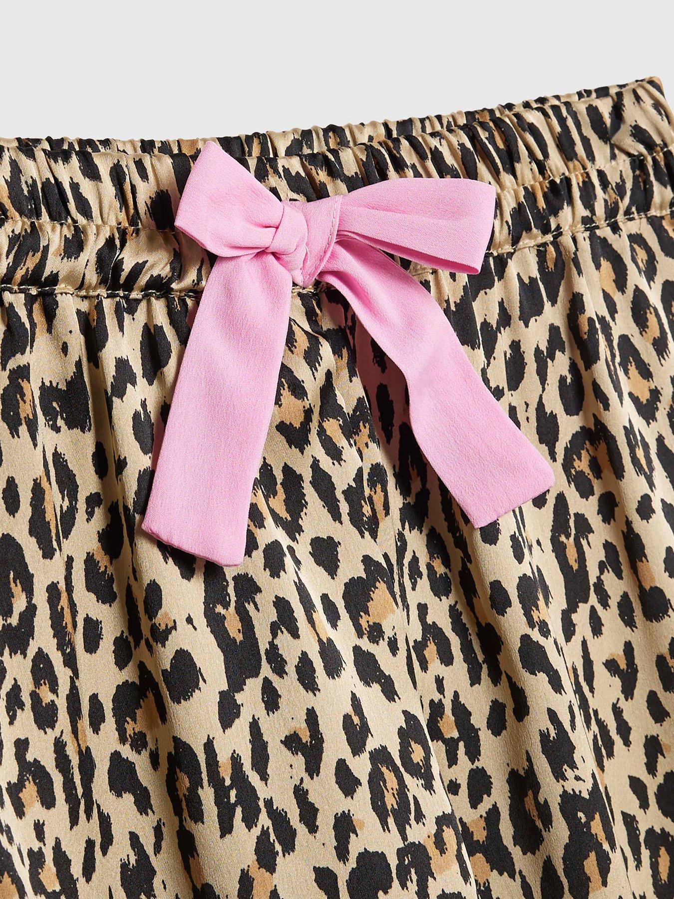 Image 3 of 4 of River Island Mini Girls Leopard Heart Pyjamas Set With Scrunchie - Brown