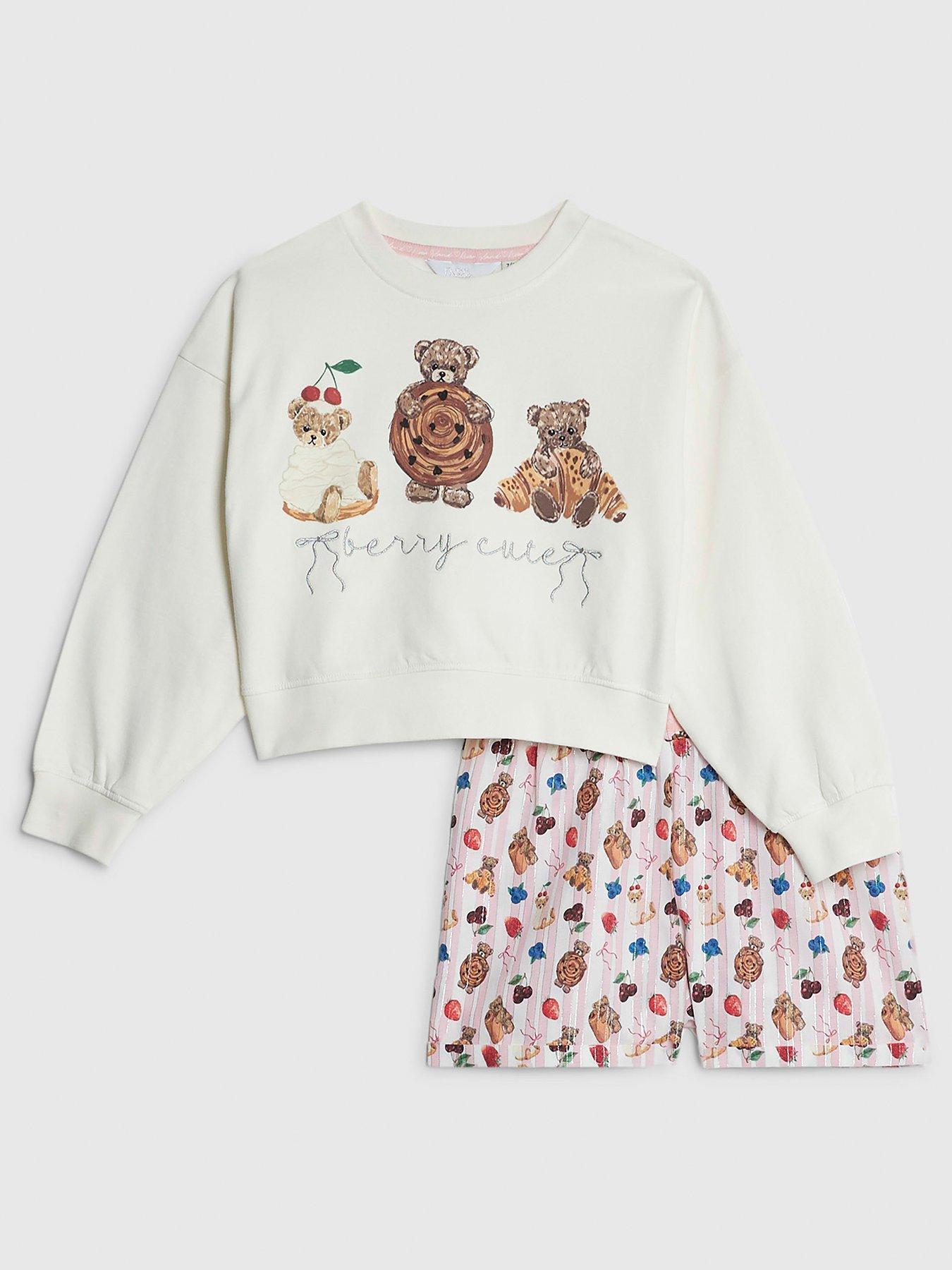 River Island Mini Girls Pastry Bear Long Sleeve Pyjamas - Cream