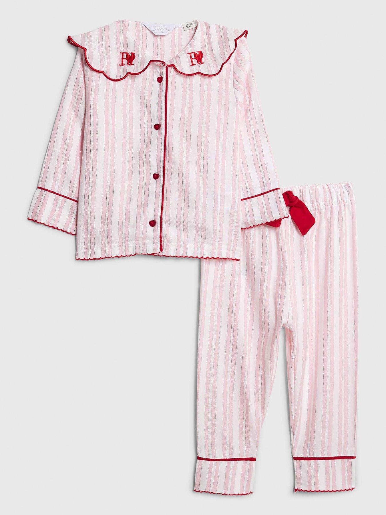 River Island Mini Girls Striped Scallop Collar Pyjamas - Pink