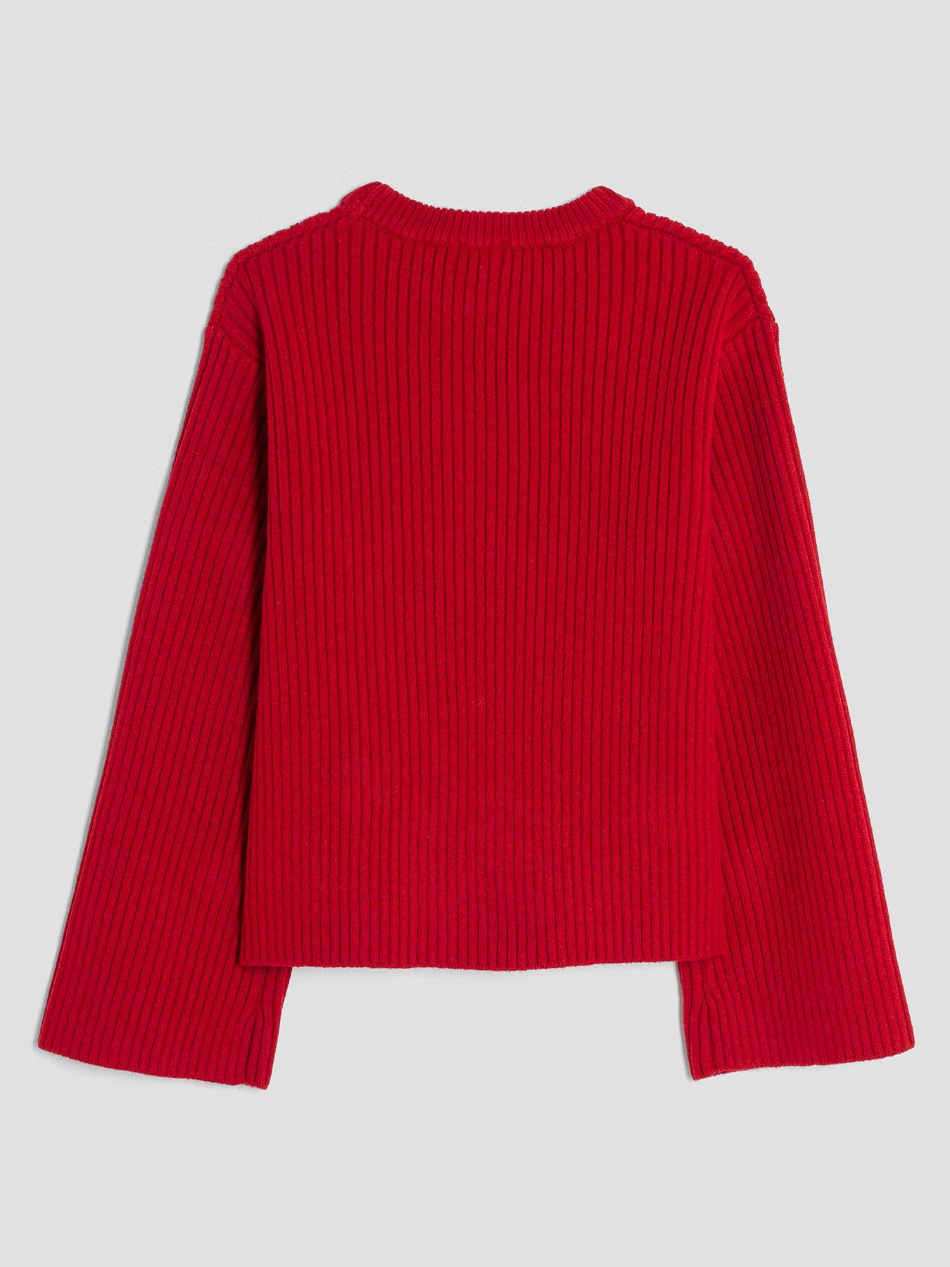 Image 2 of 4 of River Island Older Girls Embellished Heart Jumper - Red