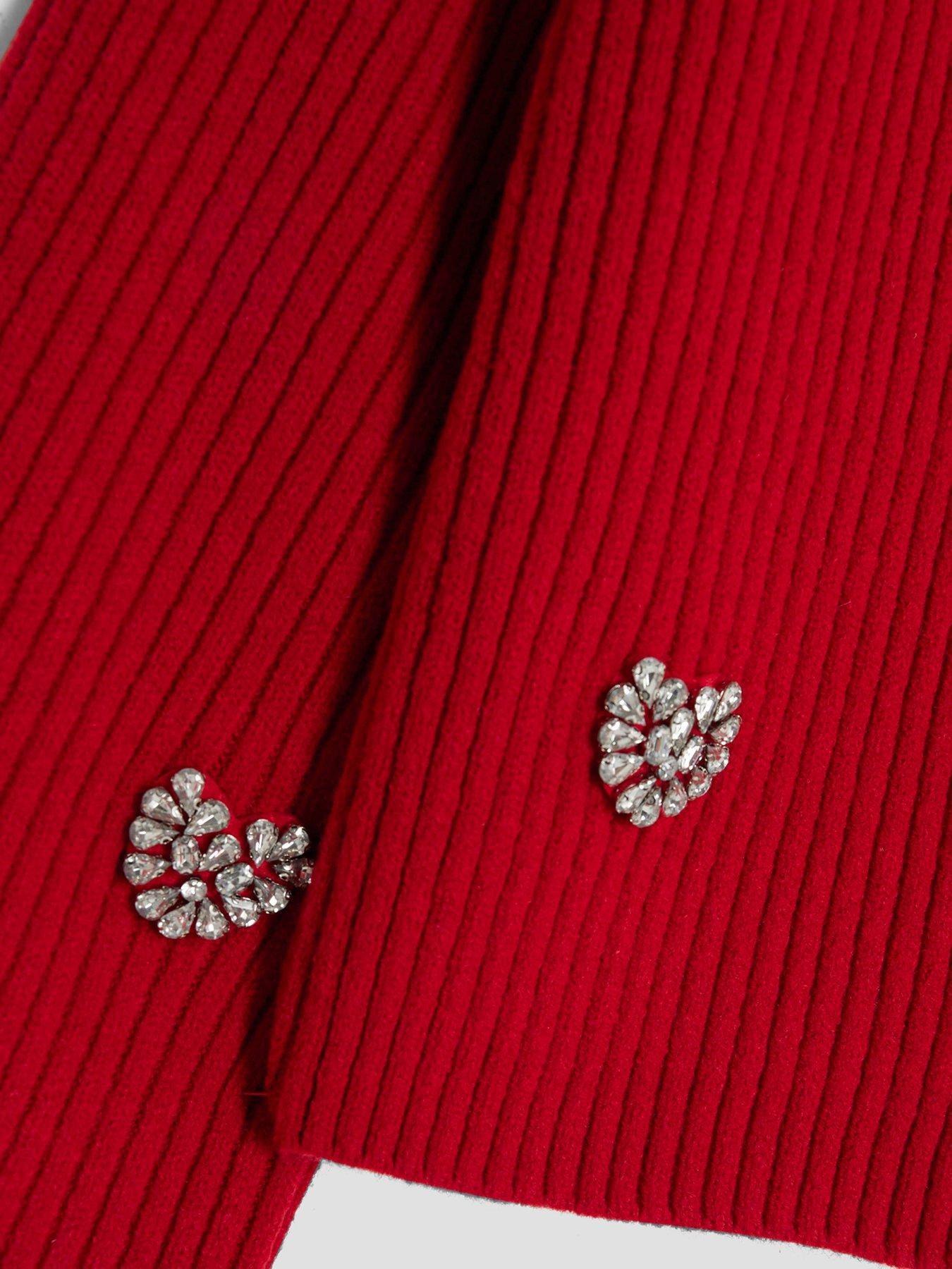 Image 3 of 4 of River Island Older Girls Embellished Heart Jumper - Red