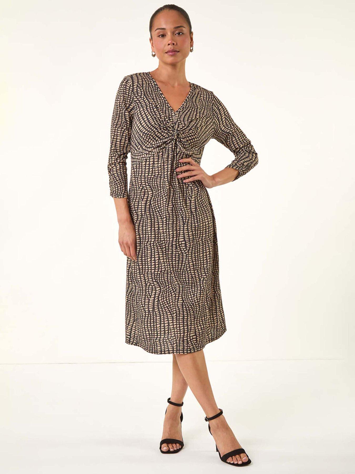 undefined Petite Abstract Twist Front Dress - Mocha