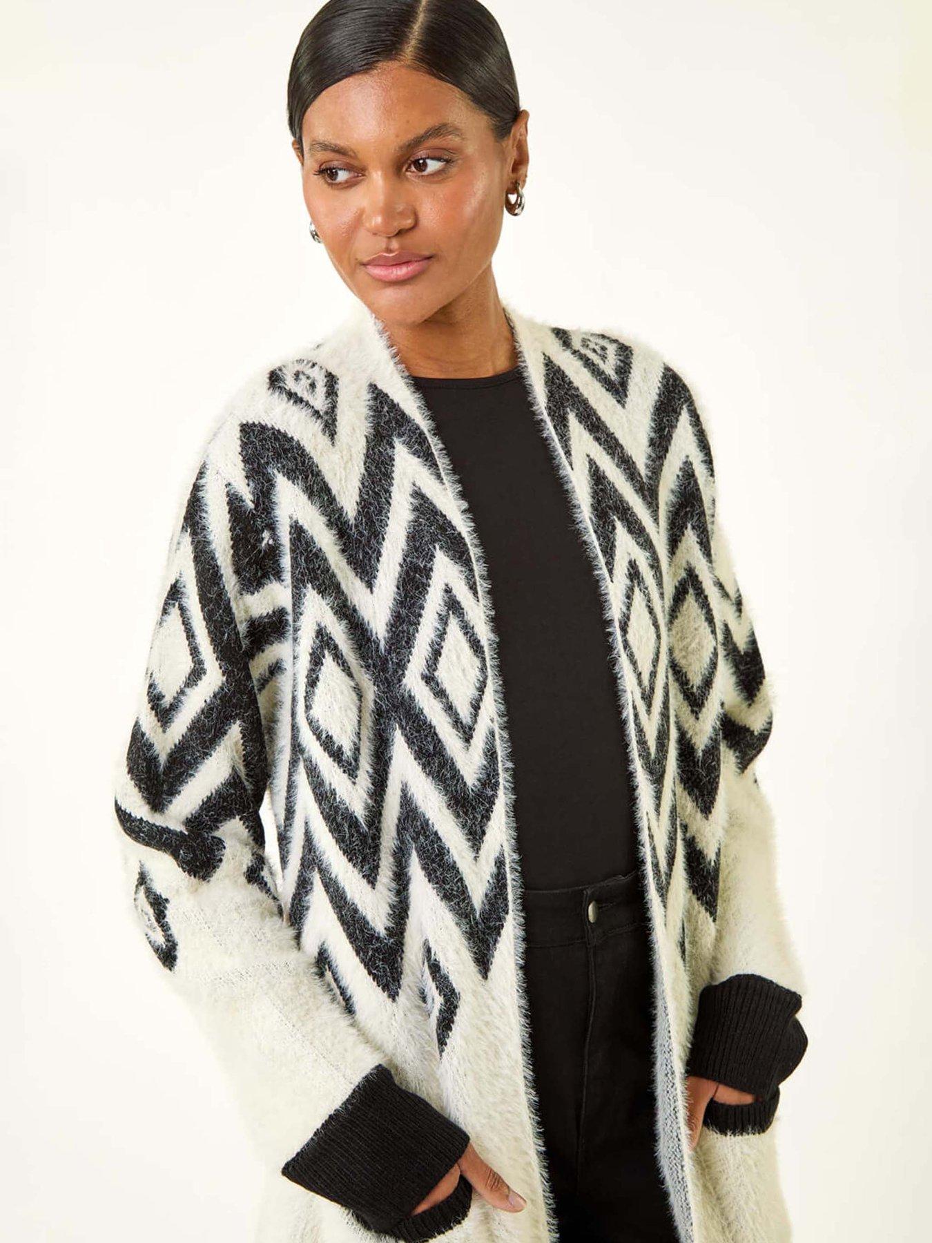 Roman Argyle Longline Knit Cardigan - Black | Very