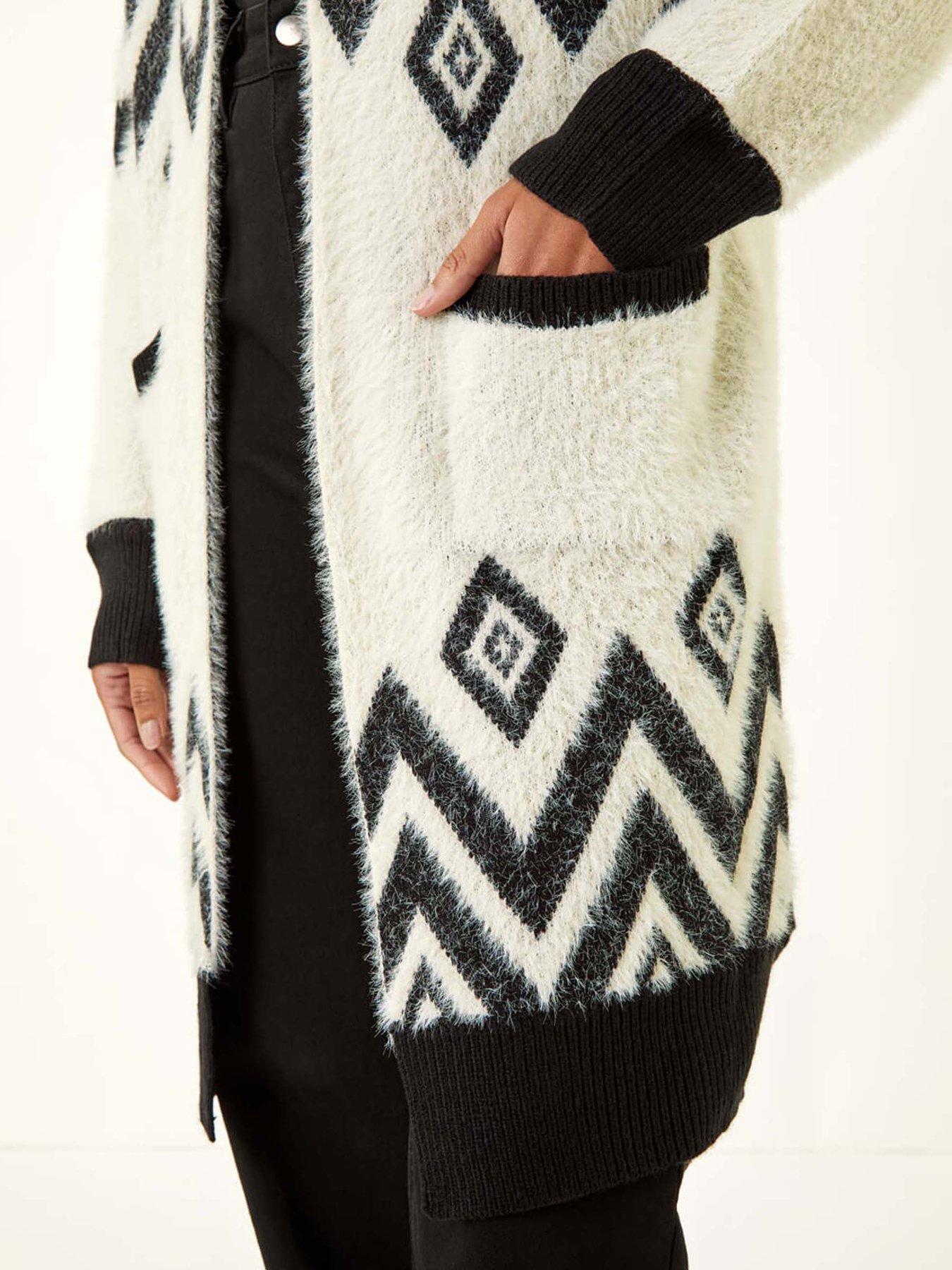 Roman Argyle Longline Knit Cardigan - Black | Very