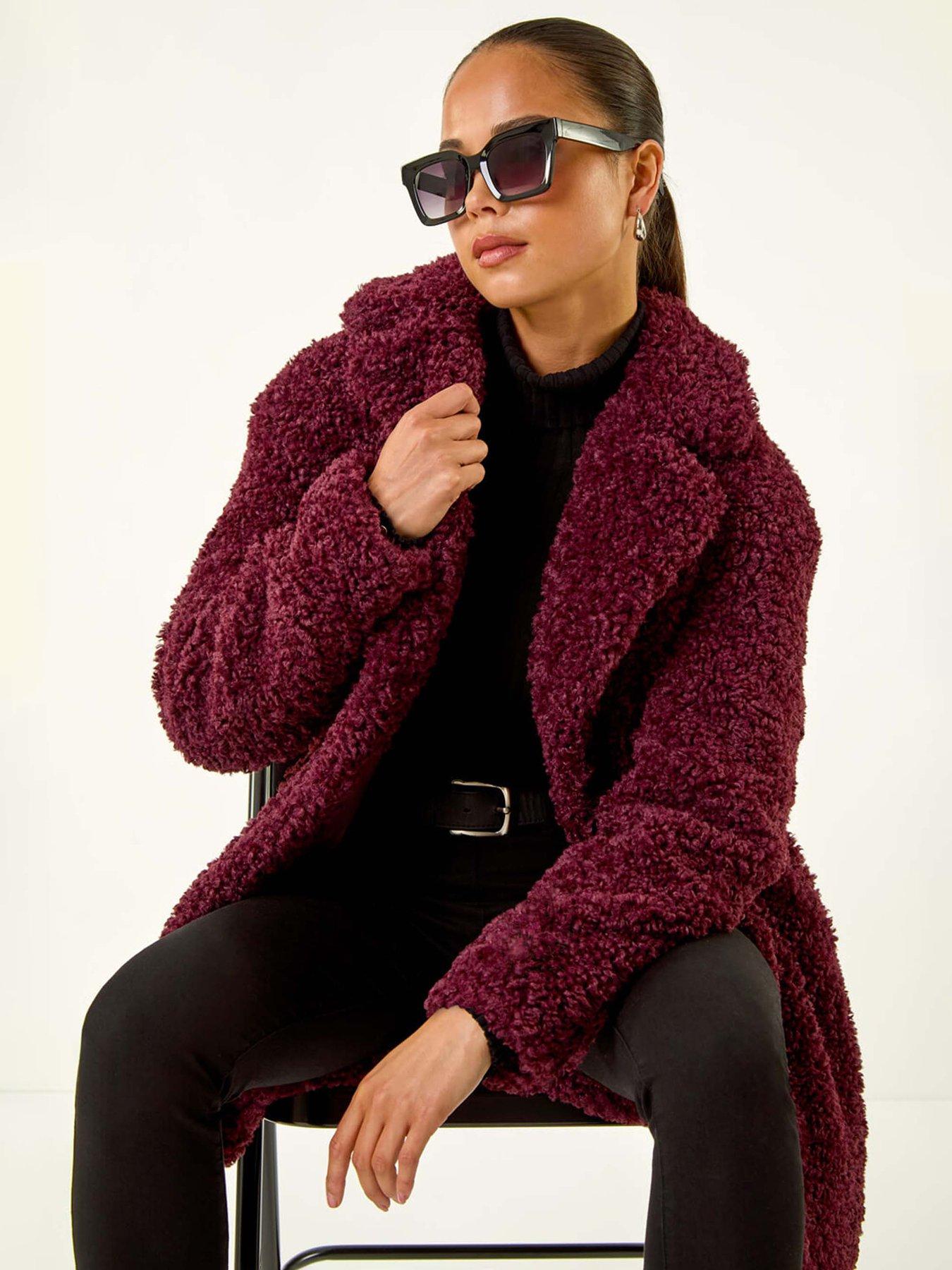 Roman Petite Teddy Longline Coat Wine Very