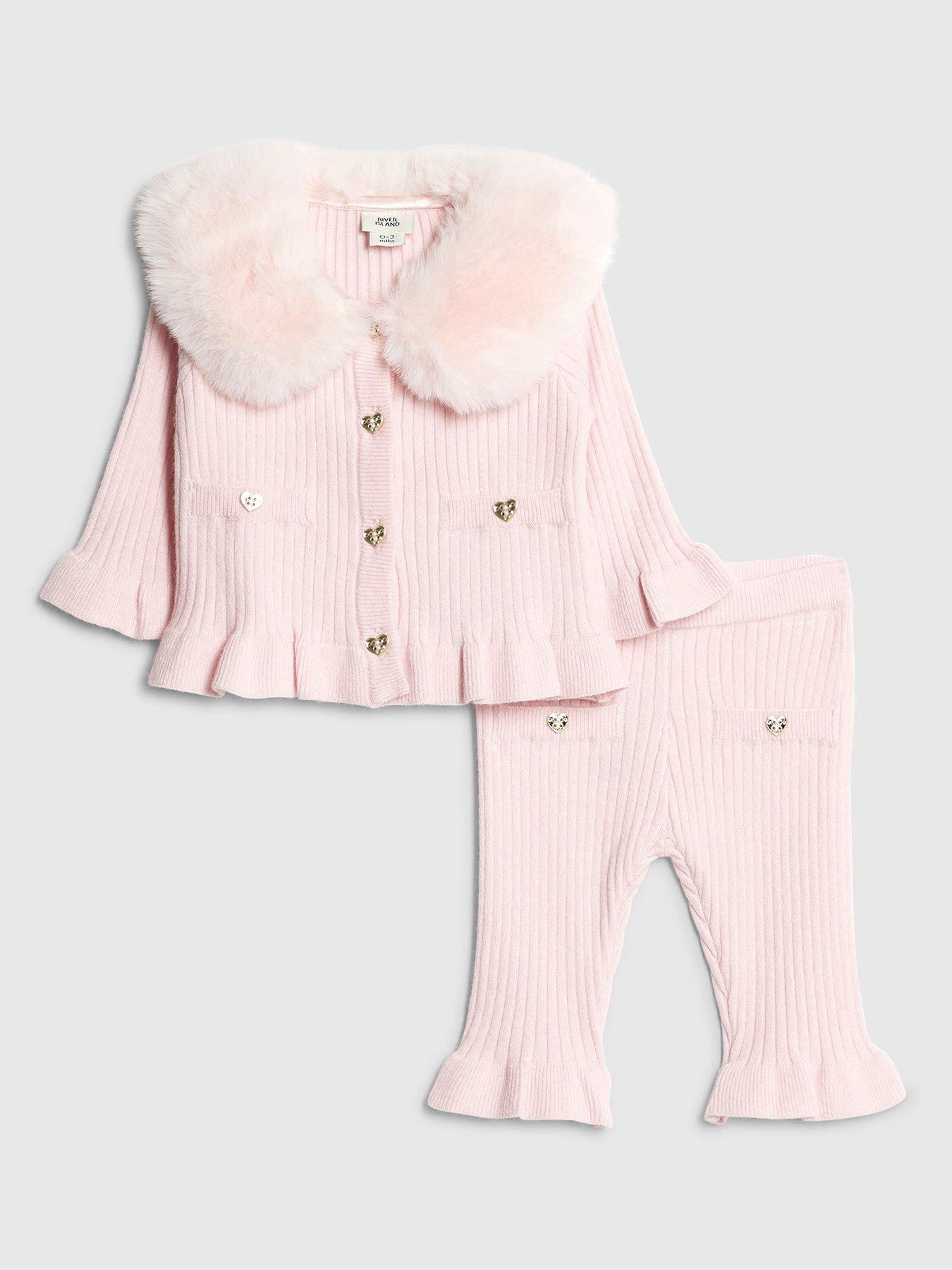 River Island Baby Girls Heart Fur Collared Cardigan Set - Pink
