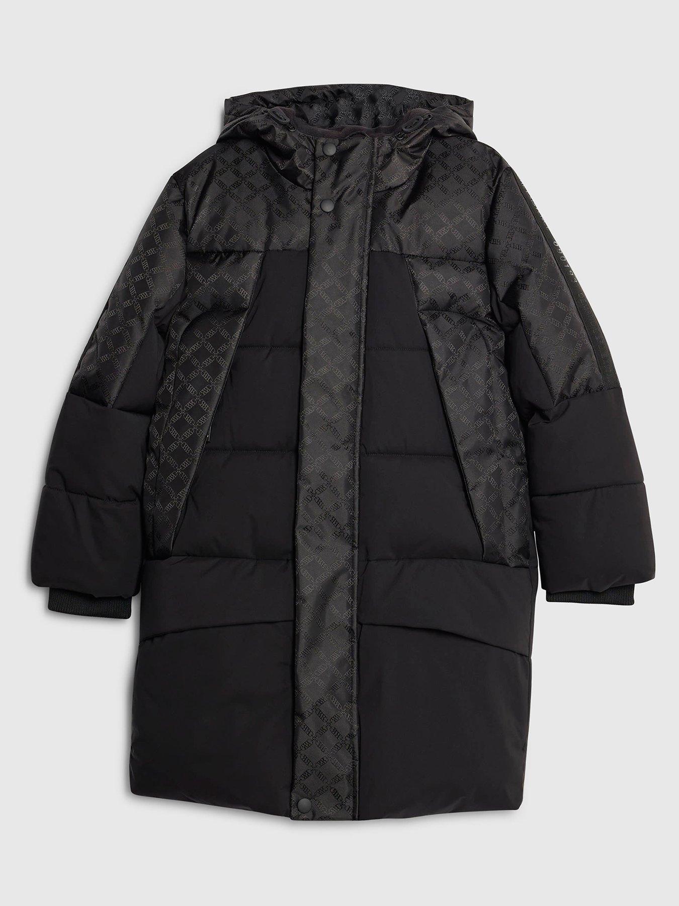 River Island Older Boys Monogram Blocked Longline Puffer Coat - Black