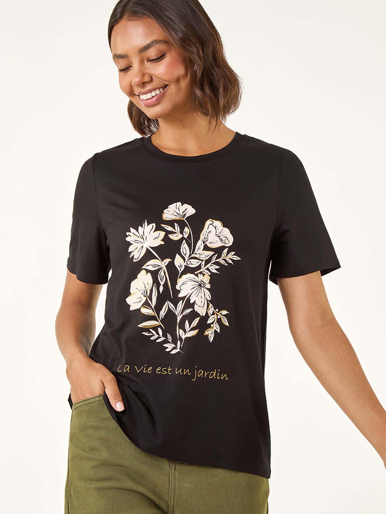 Roman Floral Placement Short Sleeve T-shirt - Black