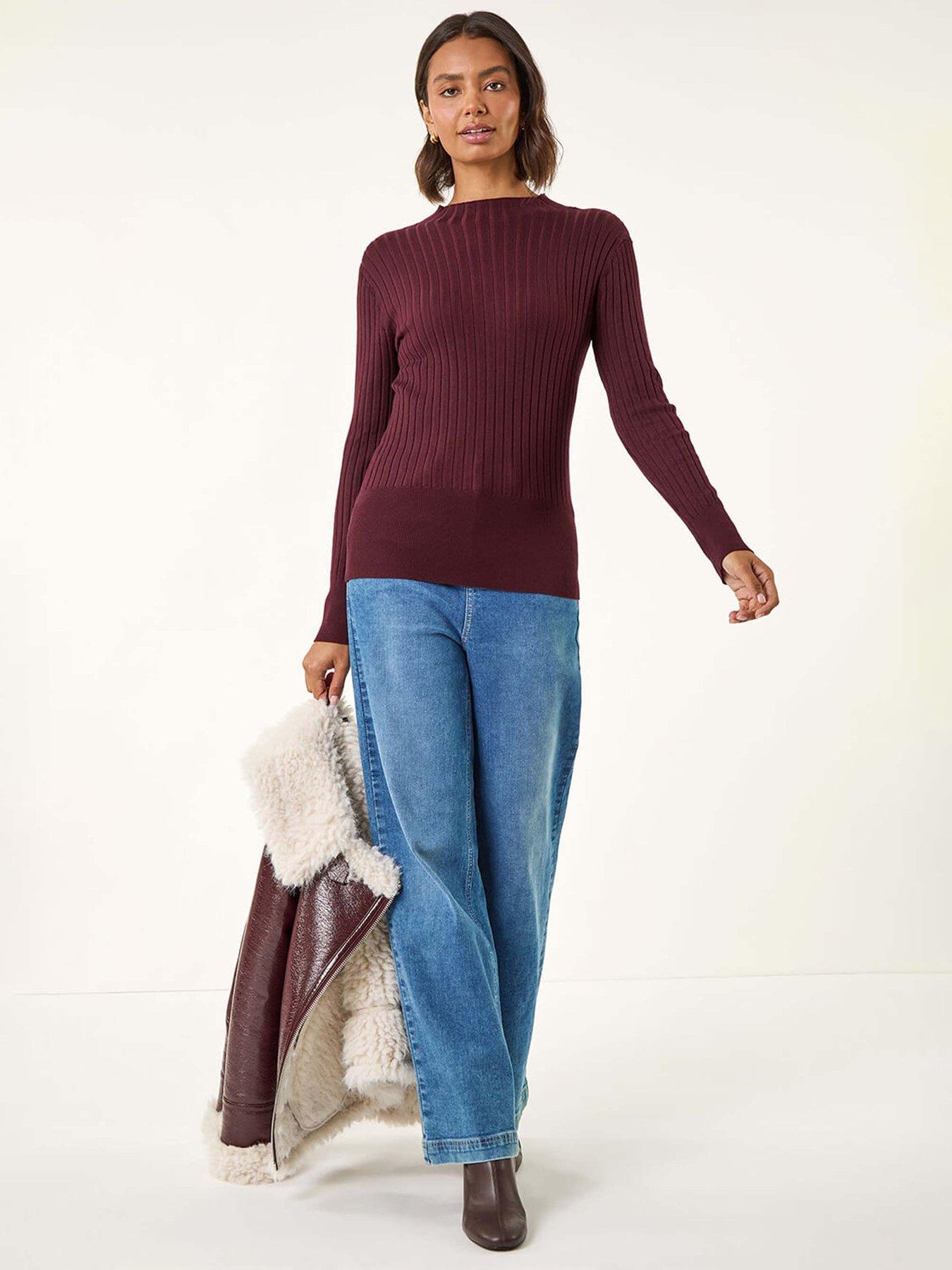 Roman Ribbed Detail Knitted Jumper - Burgundy | Very