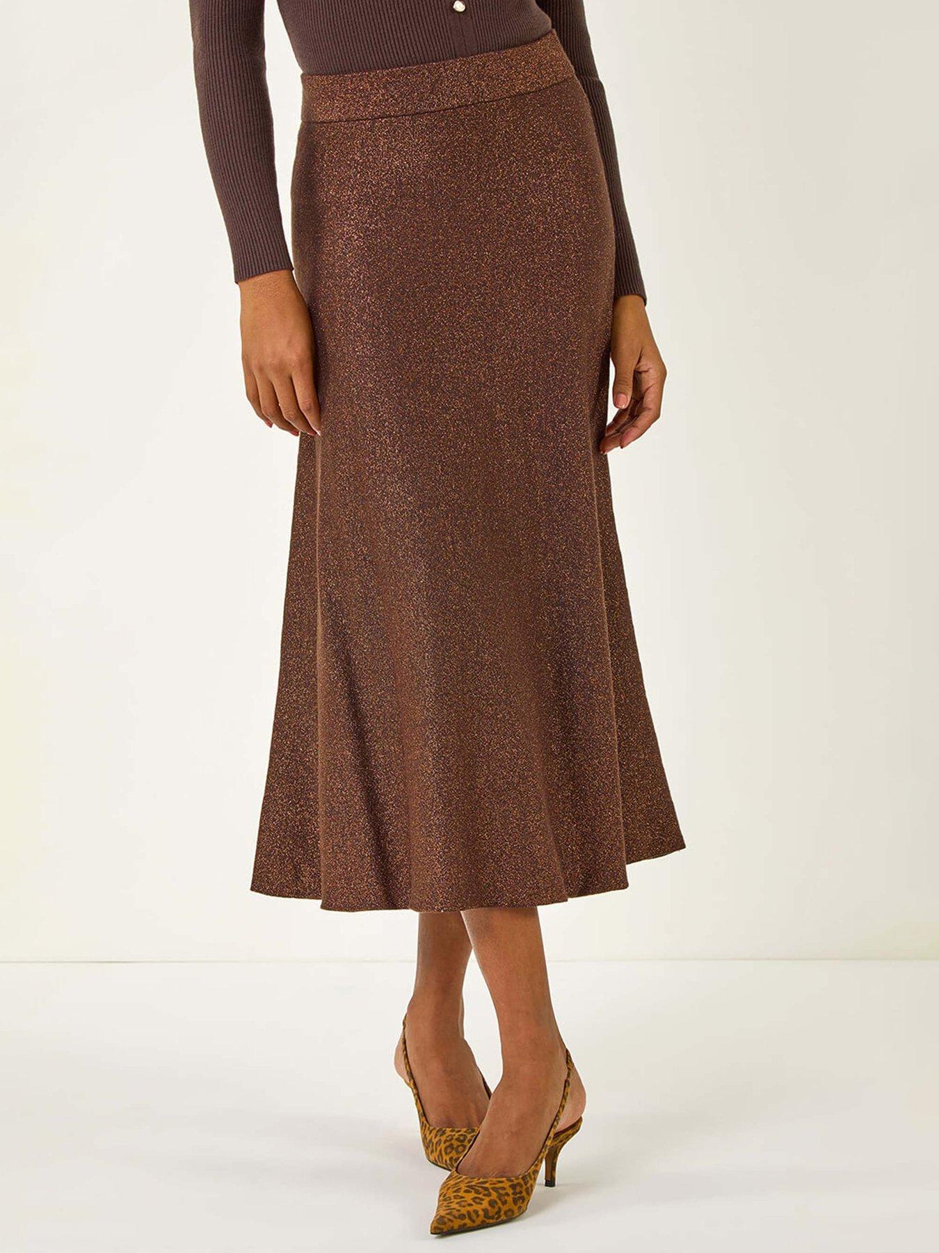 Roman Shimmer Knit Midi Skirt Dark Brown Very