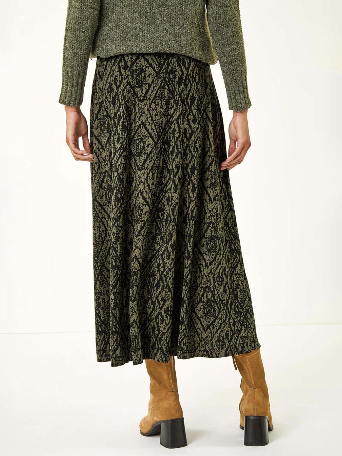 Image 2 of 5 of Roman Abstract Diamond Print Midi Skirt - Khaki