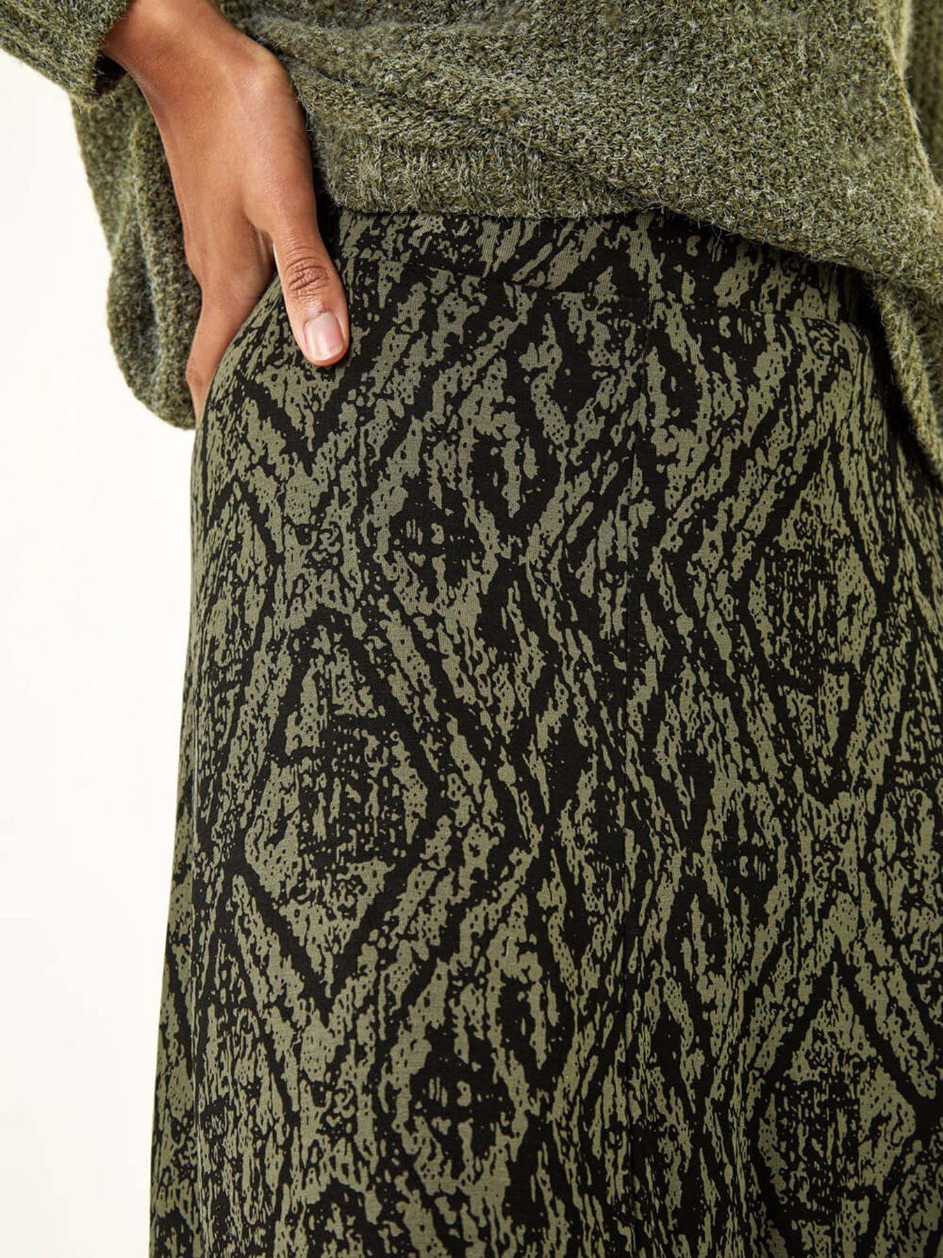 Image 5 of 5 of Roman Abstract Diamond Print Midi Skirt - Khaki