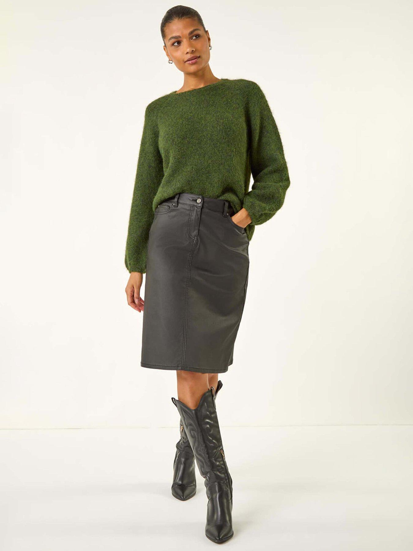Image 3 of 5 of Roman Coated Stretch A-line Skirt - Black