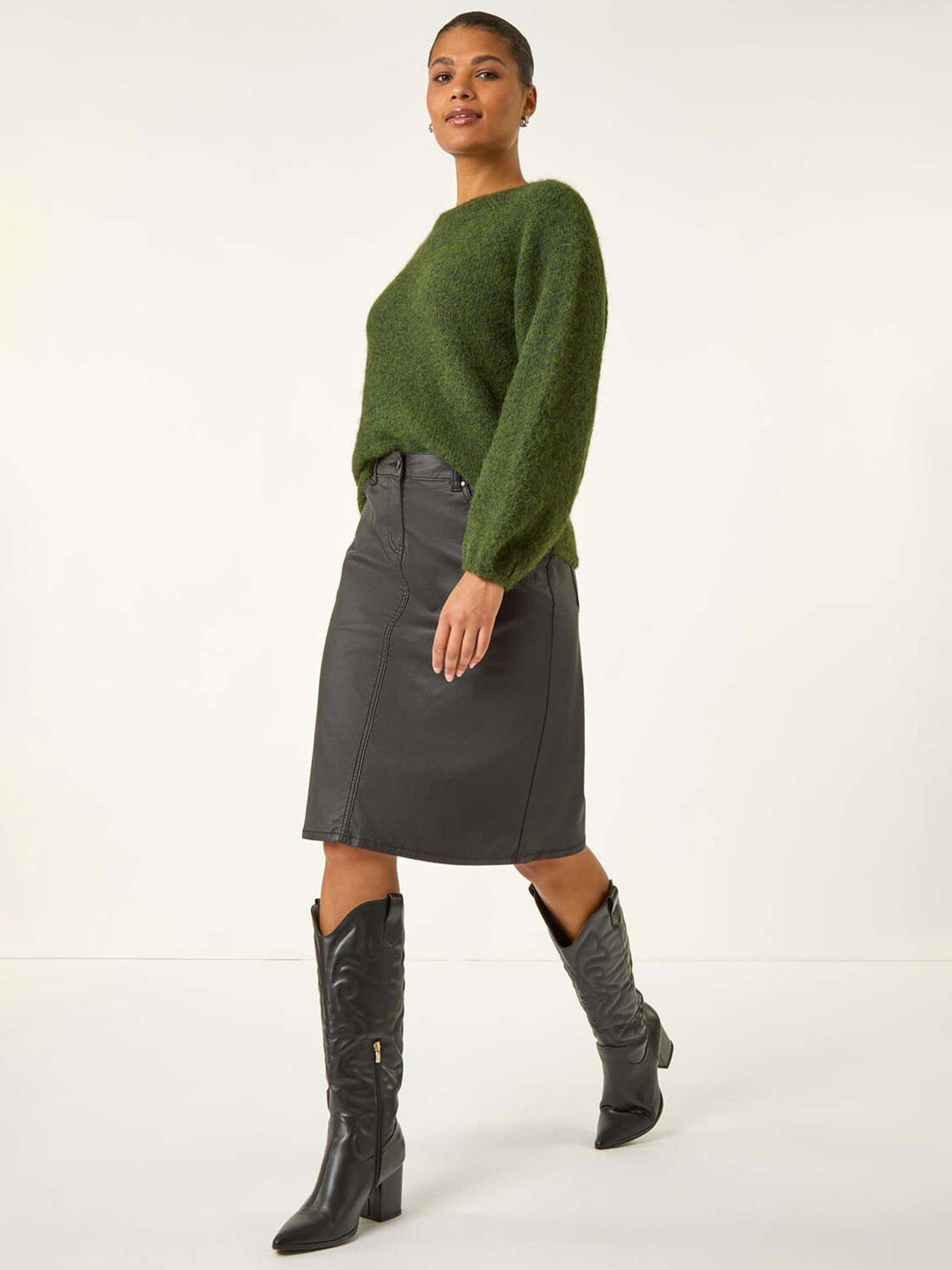 Image 4 of 5 of Roman Coated Stretch A-line Skirt - Black
