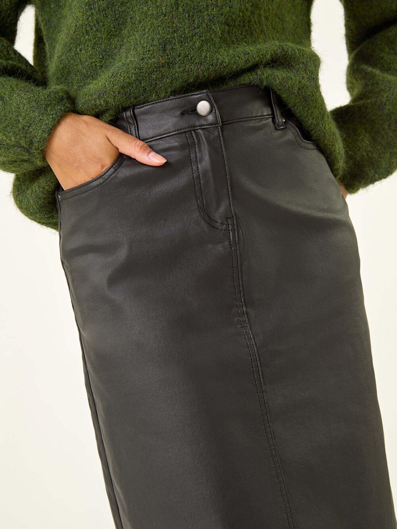 Image 5 of 5 of Roman Coated Stretch A-line Skirt - Black