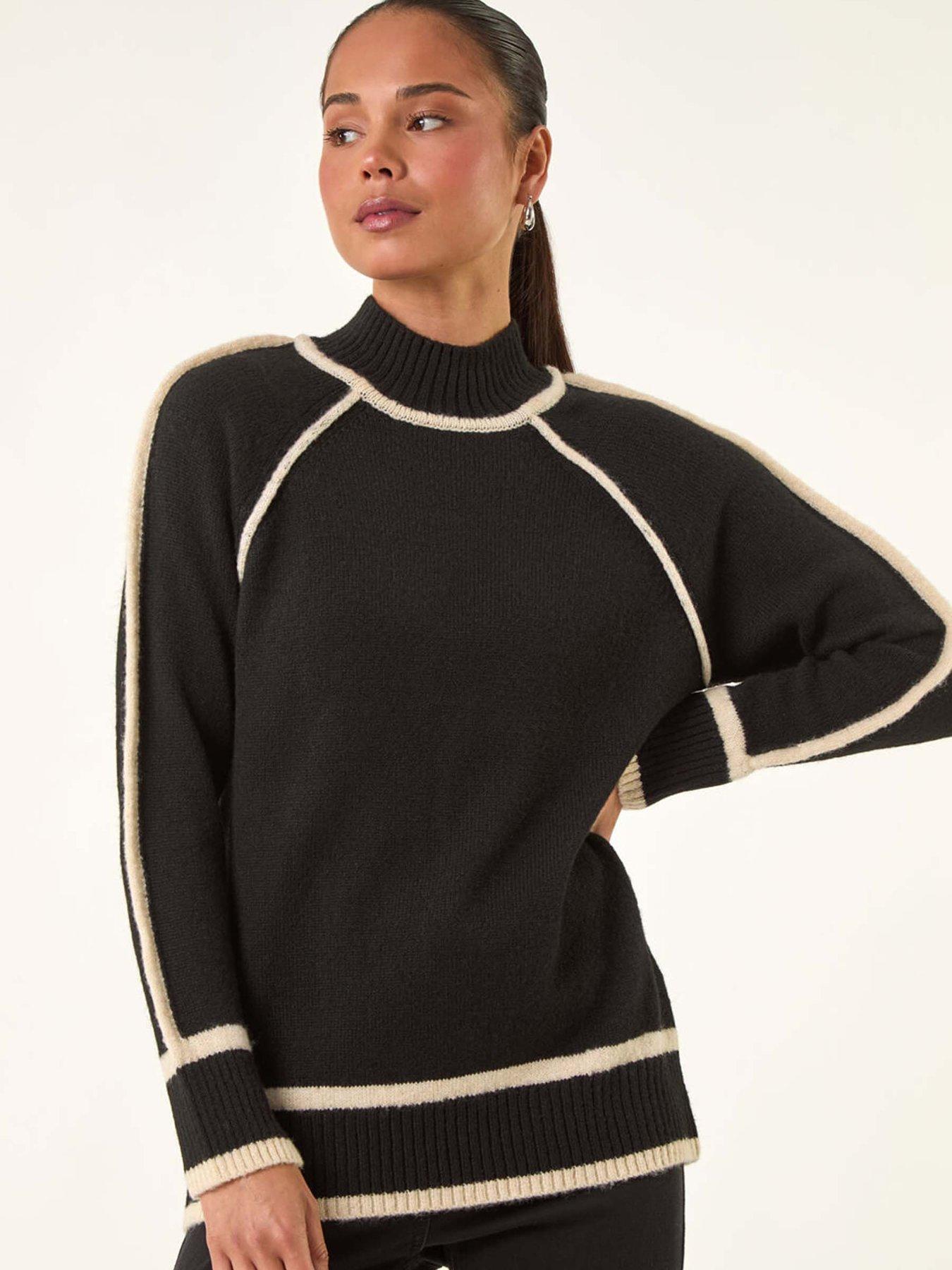 Roman Petite Contrast Ribbed Knit Jumper - Black