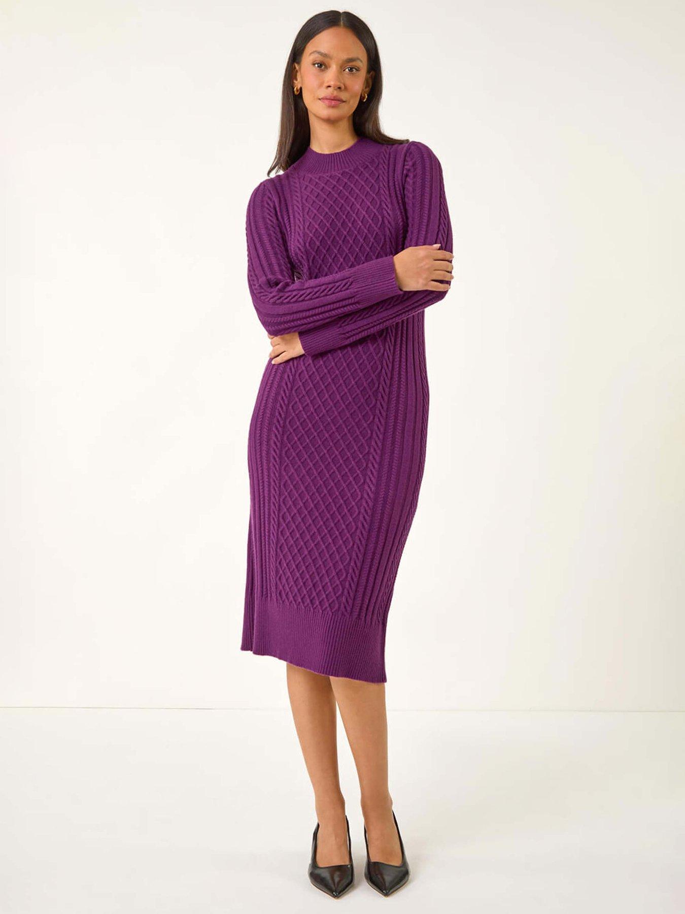 Roman Dusk Cable Knit Midi Jumper Dress - Purple | Very