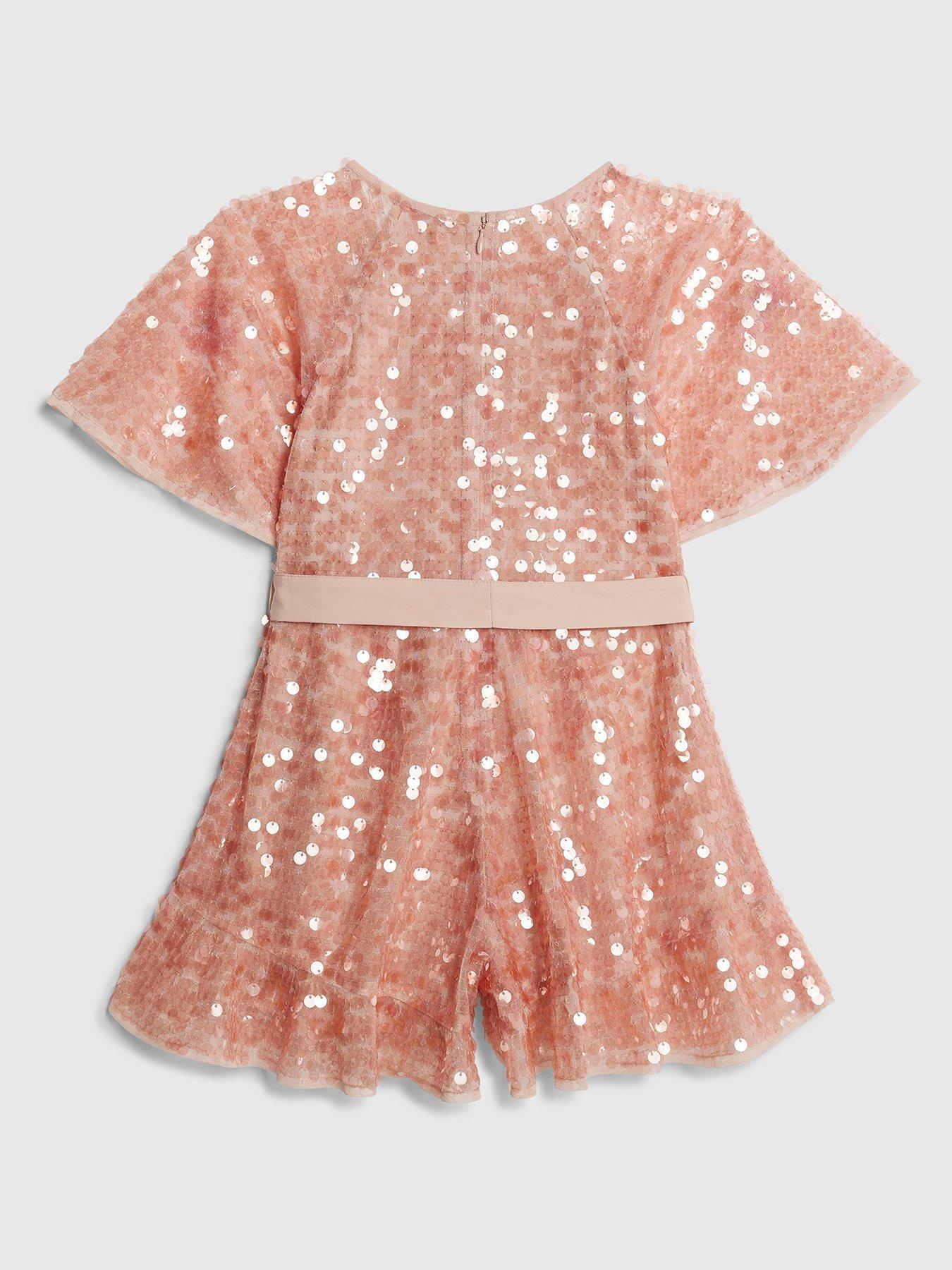 Image 2 of 4 of River Island Older Girls Sequin Flower Playsuit - Pink